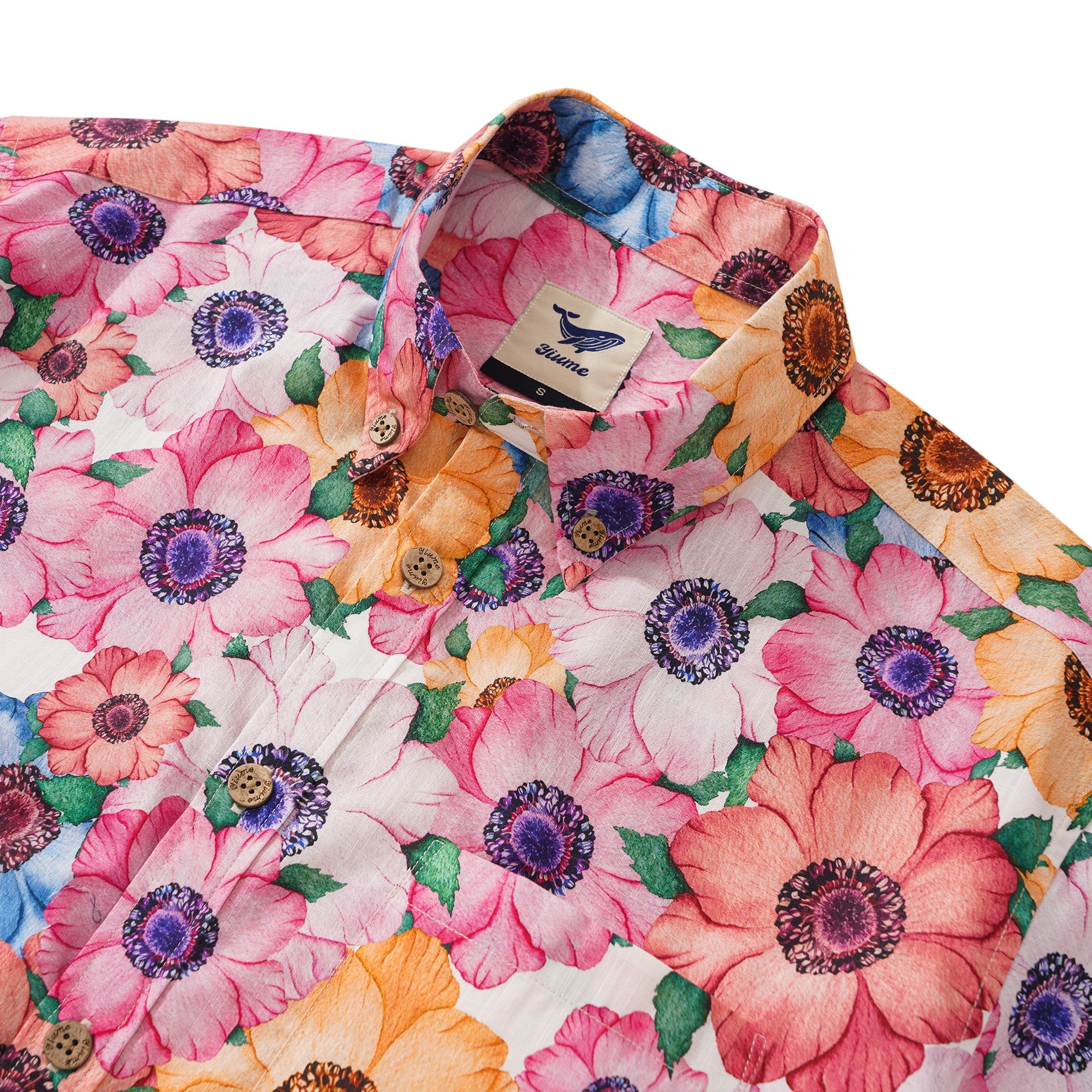 Herren-Hawaiian-Hemd Kurzärmel Button 100% Baumwollgelb Aloha Sommer Lotus