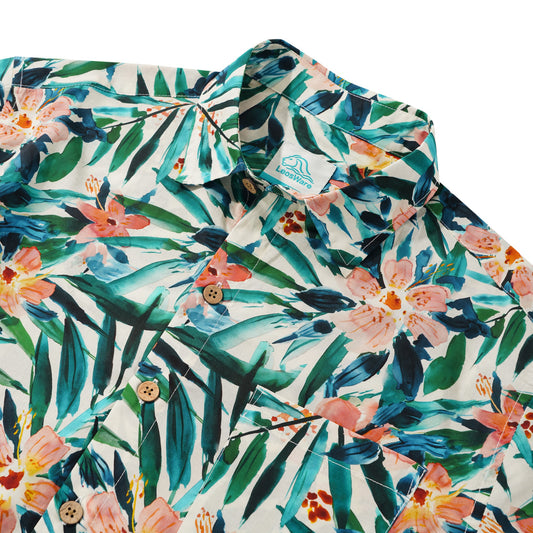 LeosWare® Men's Hawaiian Shirt Short Sleeve Button-up 100% Cotton Green Aloha Fresh Floral And Leaf Artistic Painting
