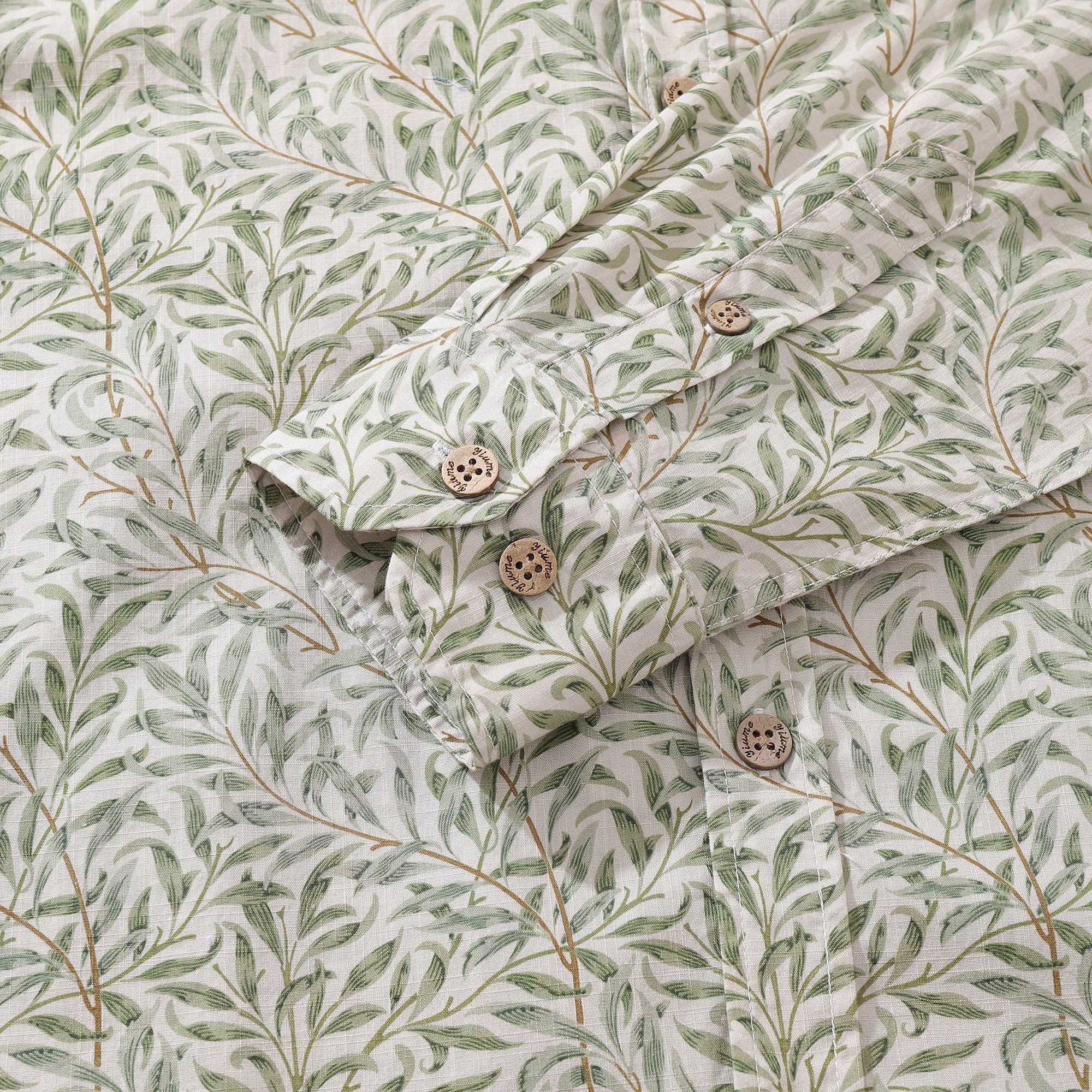 Herren Hawaiian Shirt Willow Baumwolle Knopf-down Langarm Aloha Shirt