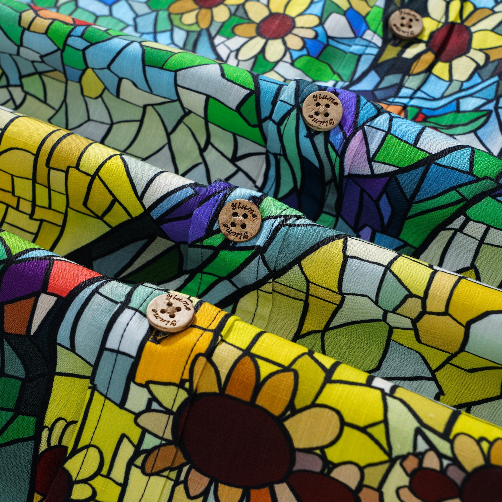 Men’s Blue Hawaiian Shirt – Orchard & Stained Glass Print 100% Cotton Short Sleeve Aloha Shirt