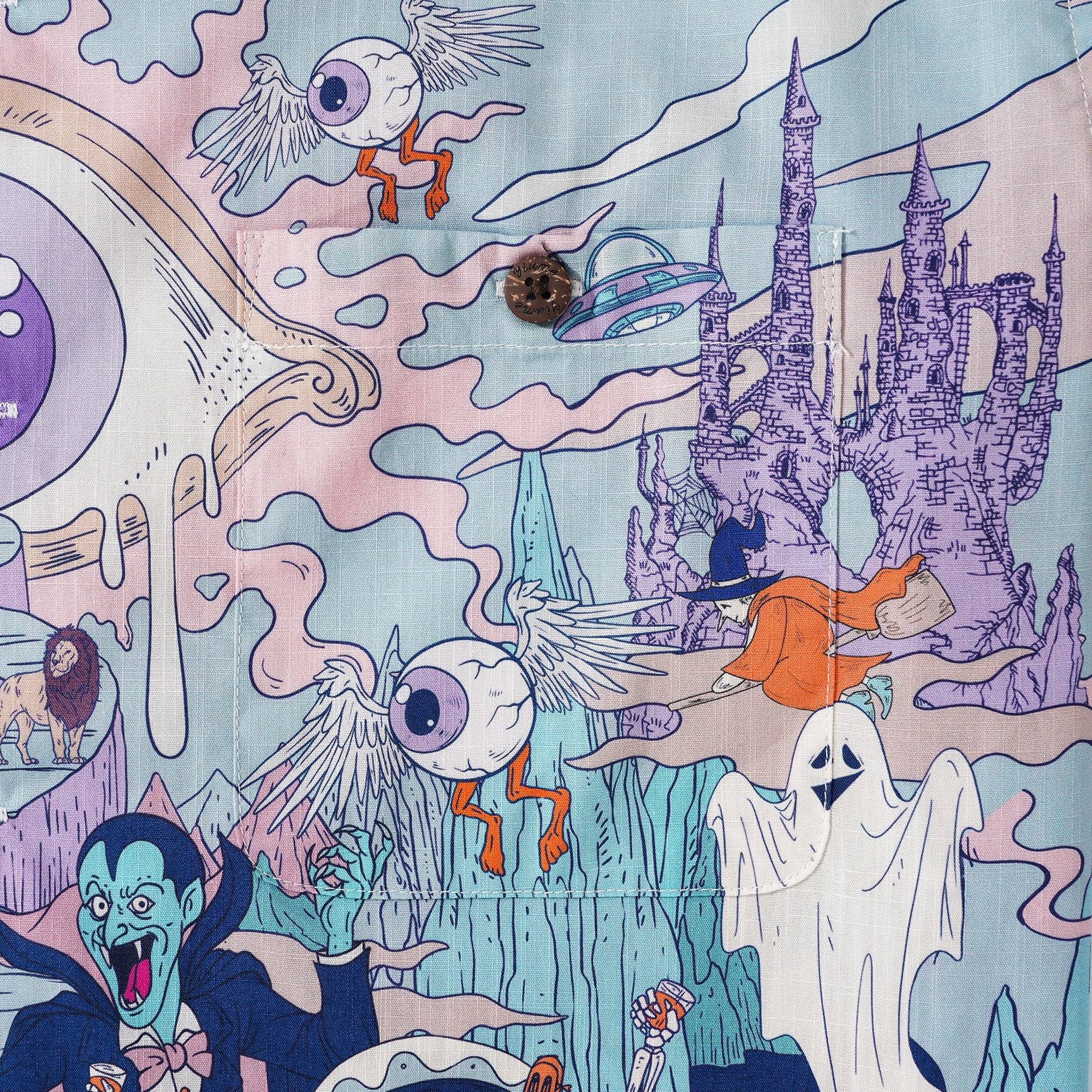 Herren -Hawaiian -Hemd Kurzarm Camp Halsband 100% Baumwoll weiß Aloha Midnight Halloween/Dantes Halloween