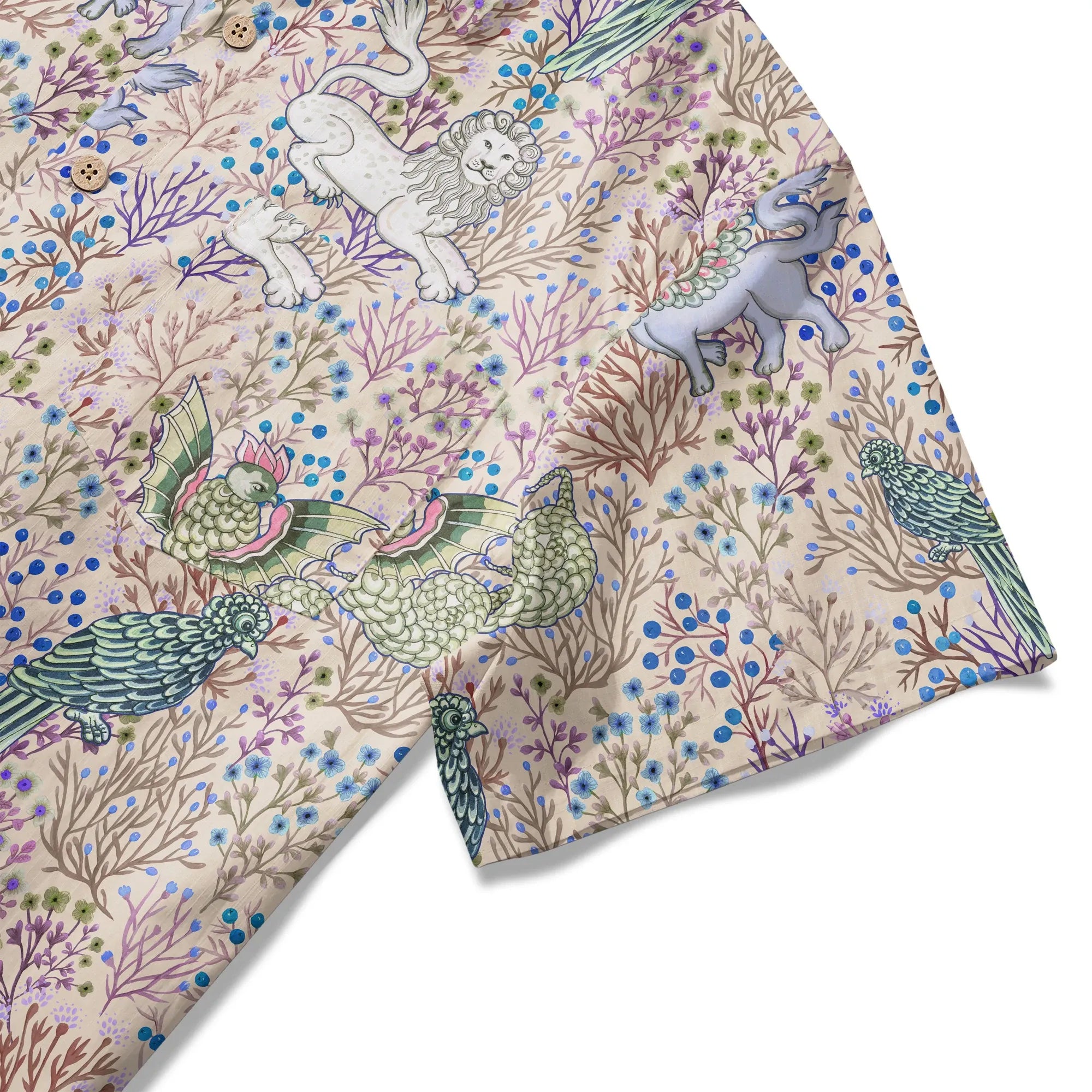 Back view of men's mythical creatures Hawaiian shirt