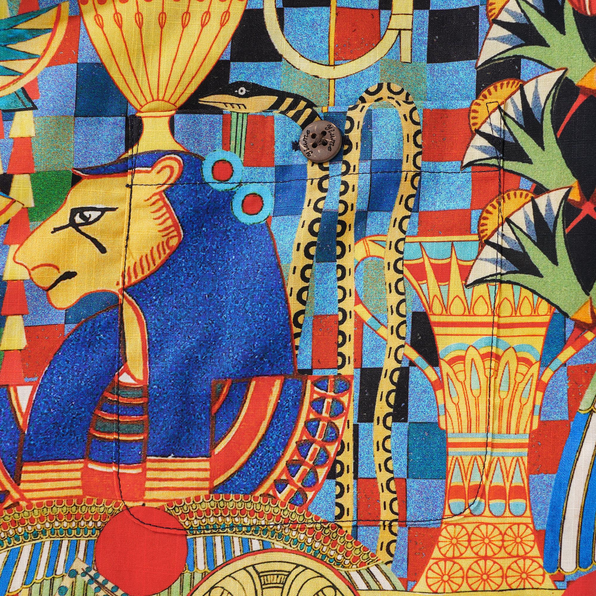 Men's Hawaiian Shirt Short Sleeve Camp Collar 100% Cotton Blue Aloha Enchanting Egypt