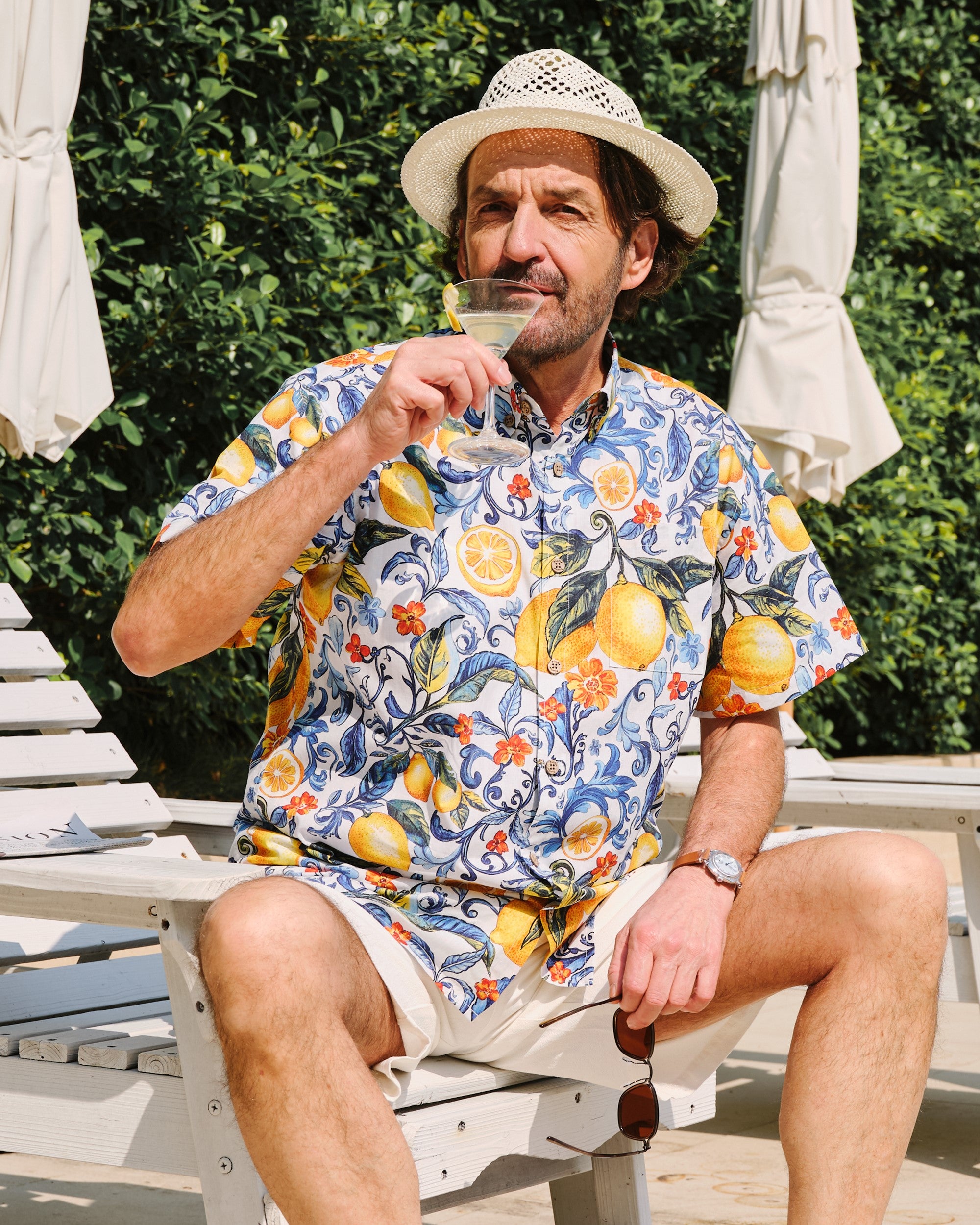 Chemise pour homme en citron Chemise hawaïenne bleue Chemise à manches courtes à boutons Chemise vintage tropicale