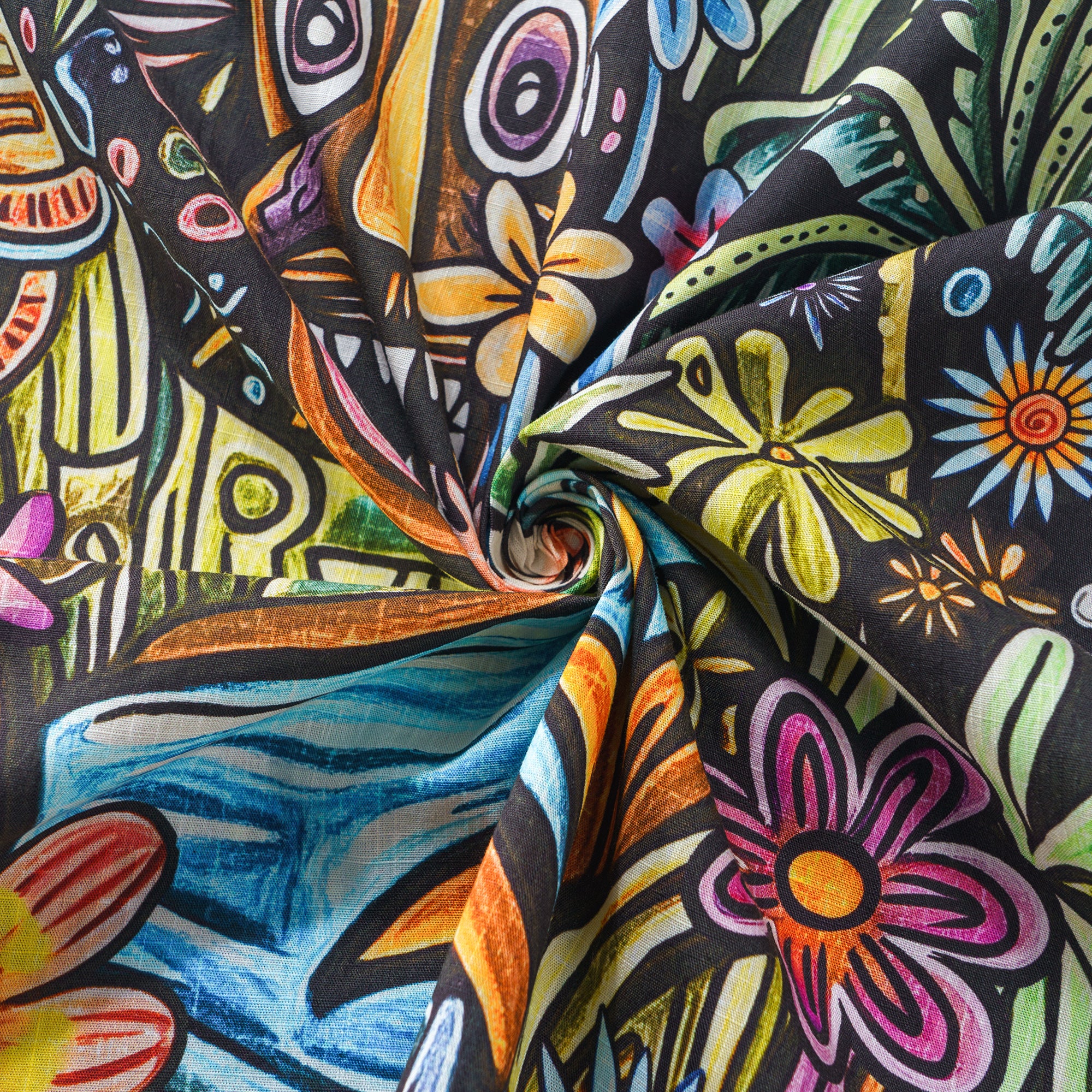 Tropisches Tiki Hawaiian Shirt 100% Baumwolle Herren Kurzarm Camp Kragen Aloha Shirt