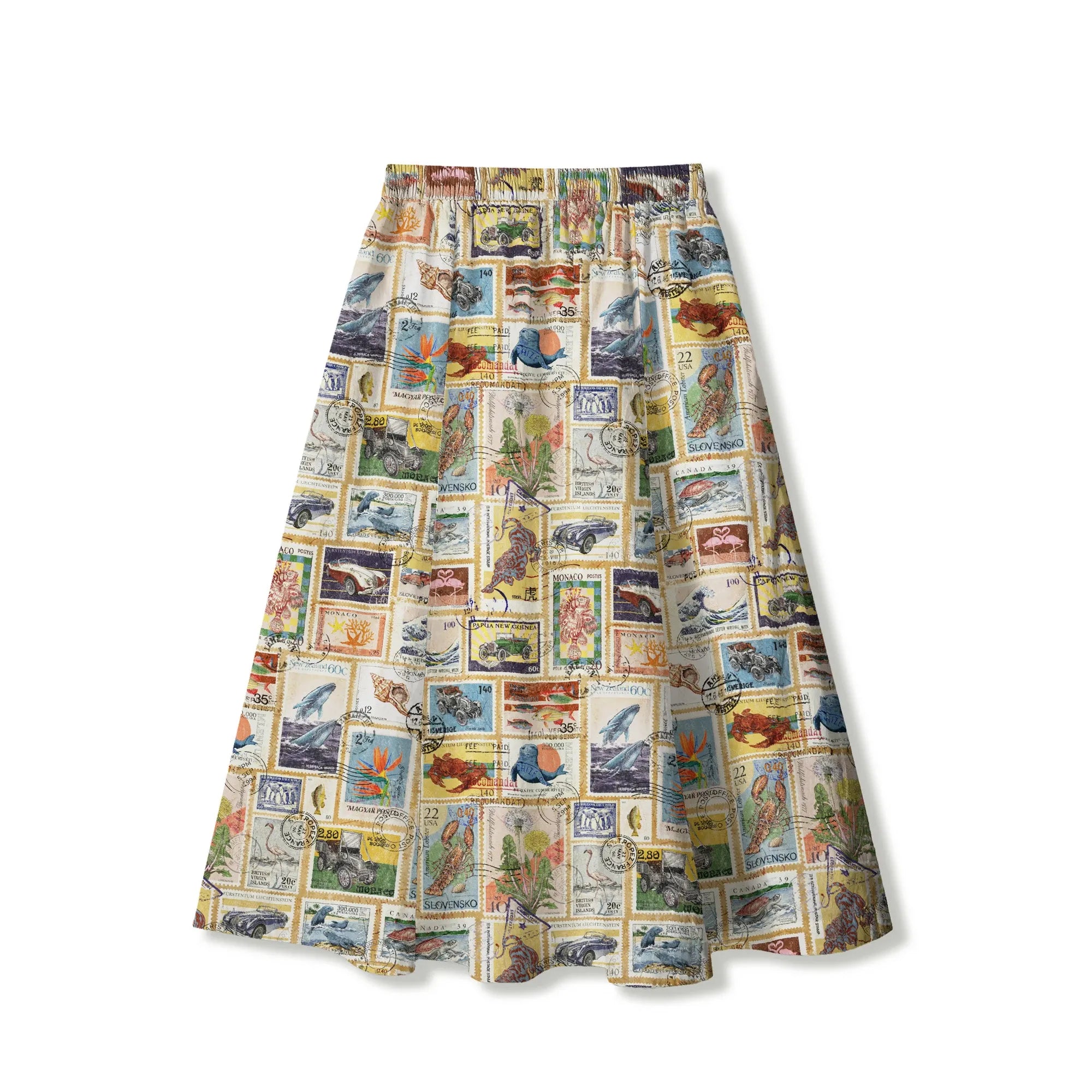 Retro car print skirt, women's fashion, elastic waist