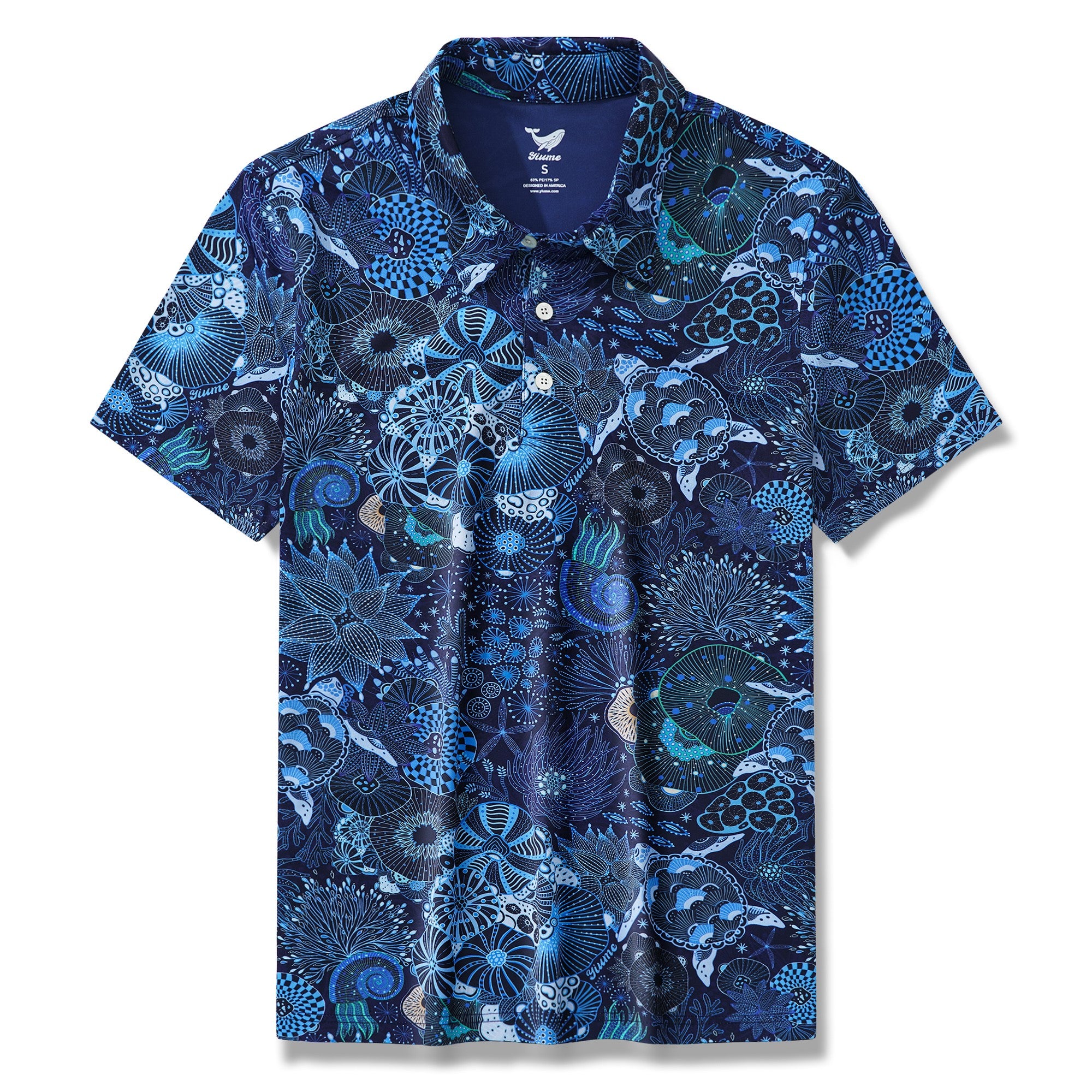 Men's Hawaiian Polo Shirt Short Sleeve 83% Recycled polyester 17% Spandex Blue Aloha Reef Rules
