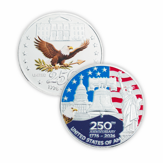 America 250th Anniversary silver collector's coin with display box