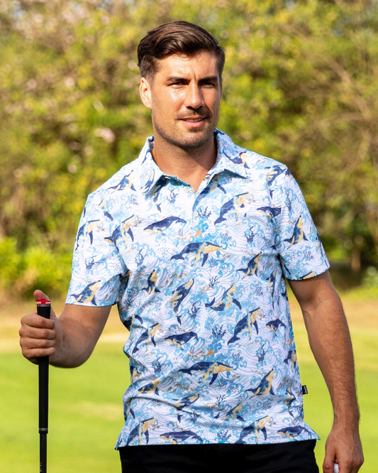 Camisa Polo de Manga Corta con Estampado de Peces Hawaianos para Hombre