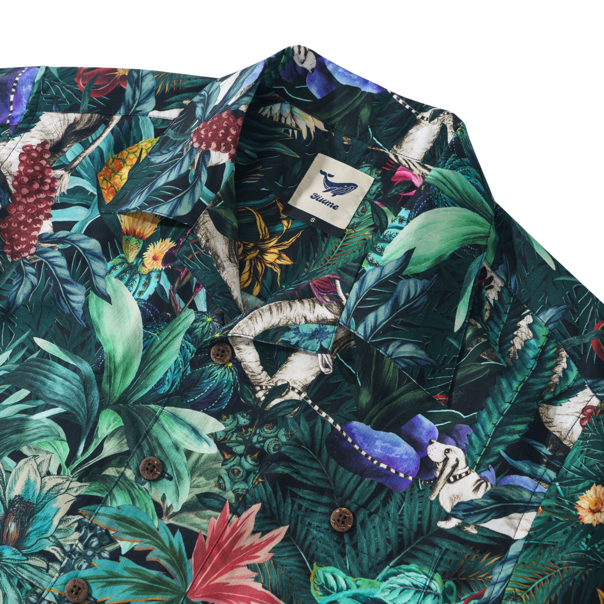 Jungle Enchantment Menagerie Chemise Aloha Hawaïenne à Manches Courtes en Coton 100% pour Hommes avec Col Camp