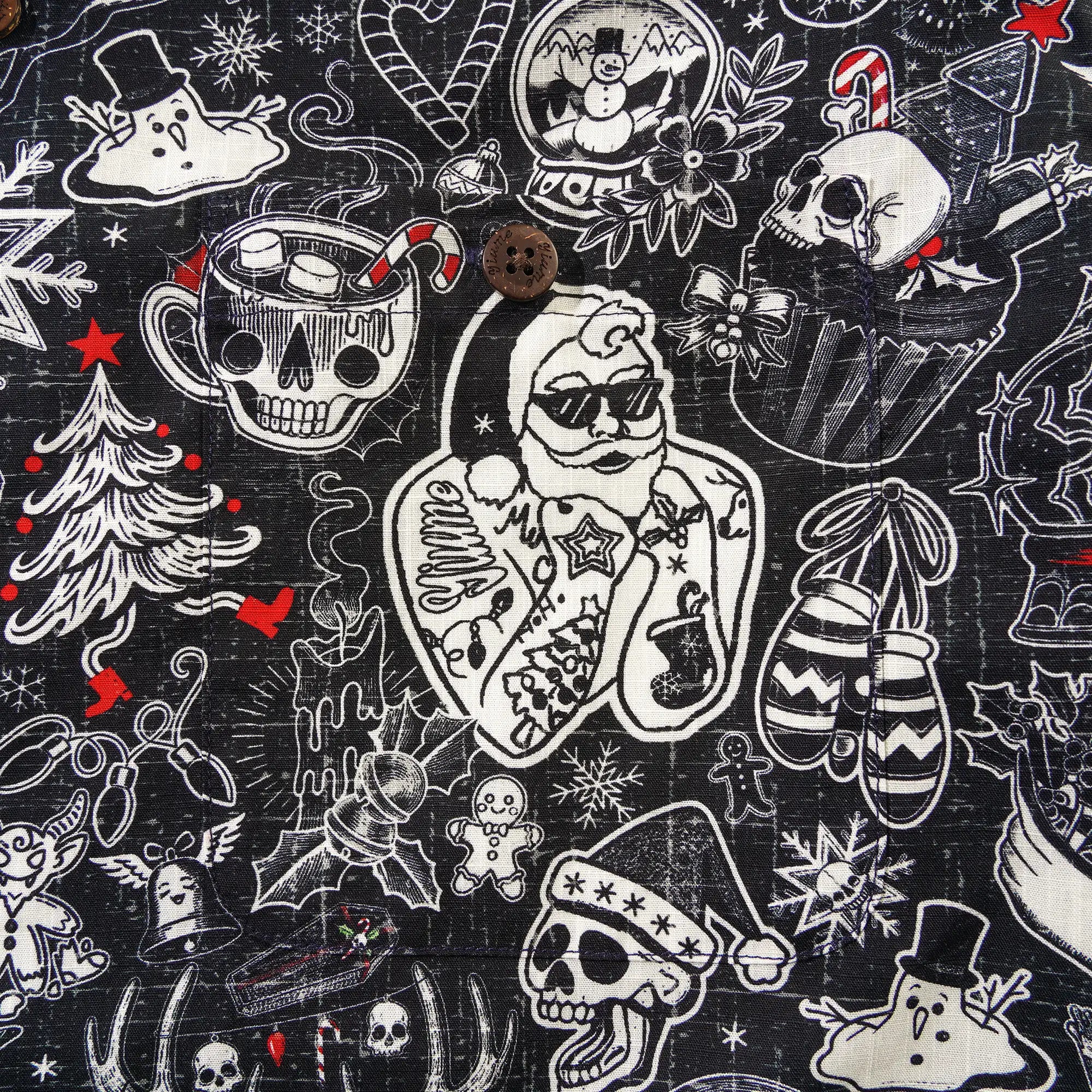 Men's Hawaiian Shirt Short Sleeve Camp Collar 100% Cotton Black Aloha Christmas Party