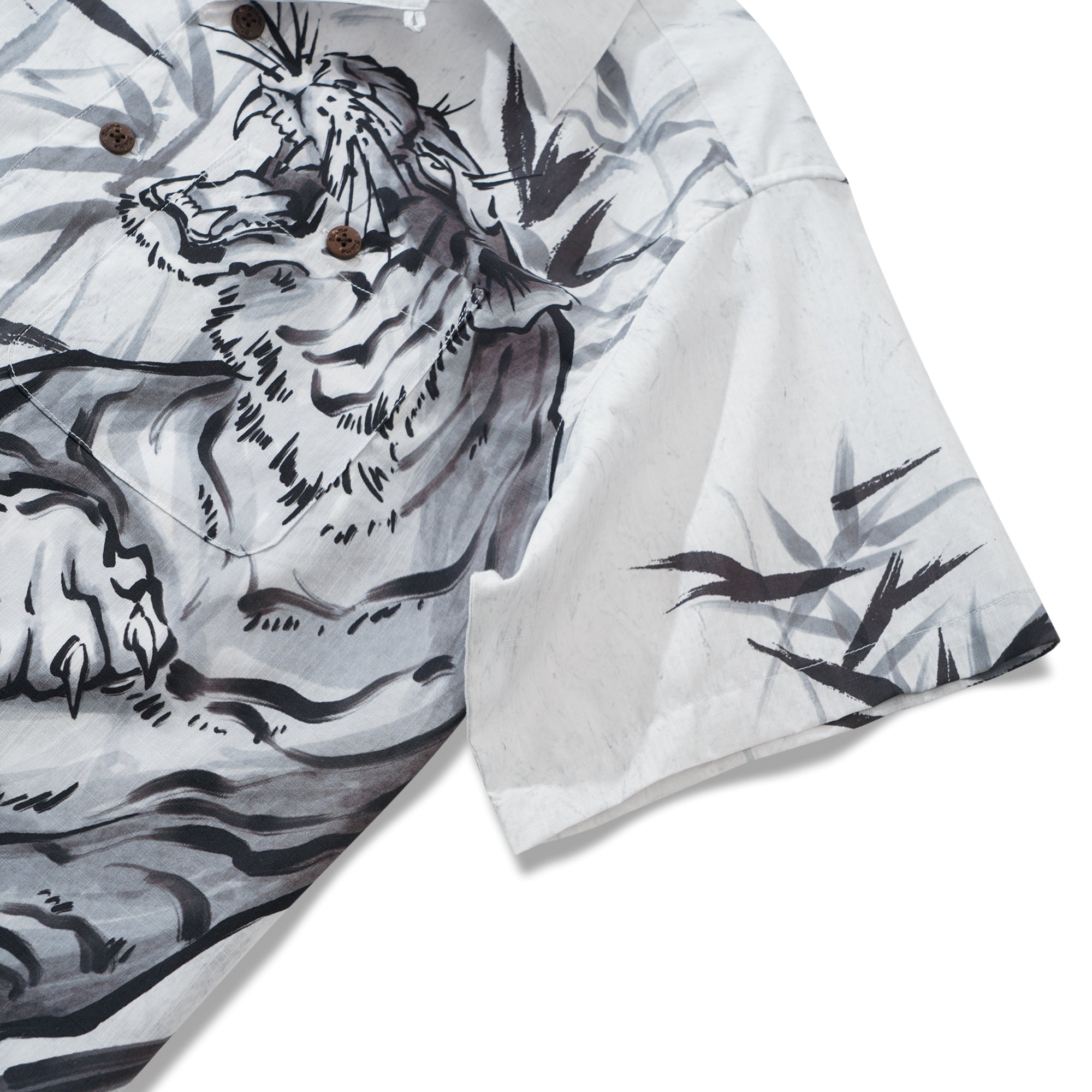 100% Cotton Bamboo Hawaiian Shirt For Men Tiger Camp Collar Shirt Tiger Roaring In The Mountains