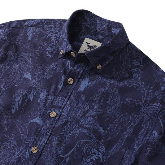 Langhälfte Hawaiian Hemd für Männer mysteriöser Dschungel Baumwollbutton Aloha Shirt