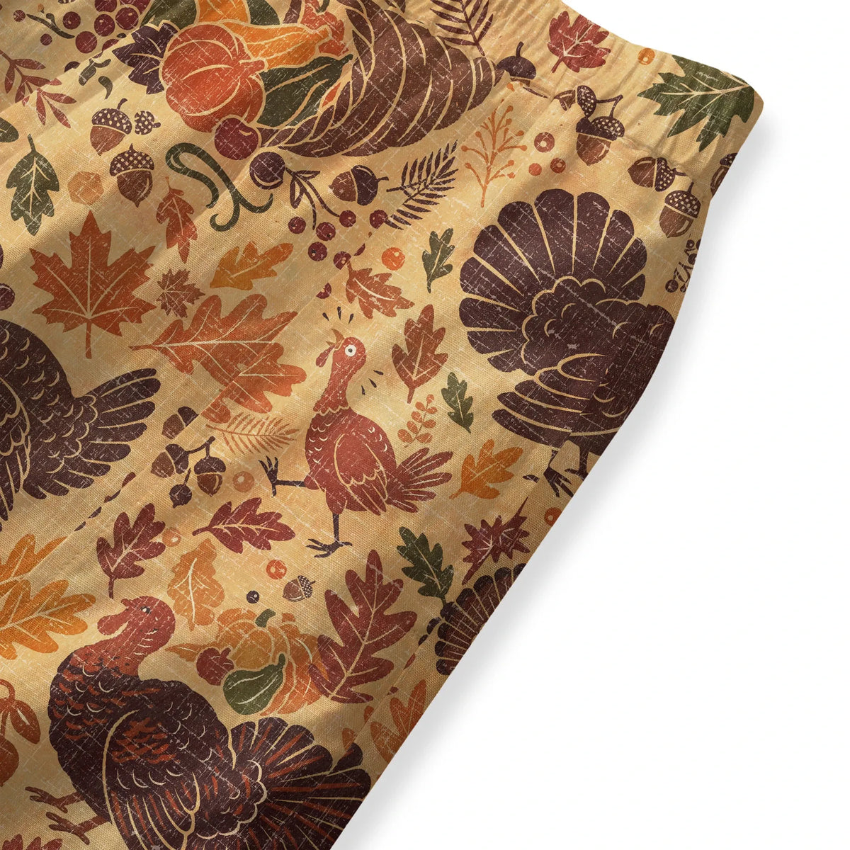 Elastic waist women's pants, yellow leaf print, Thanksgiving style