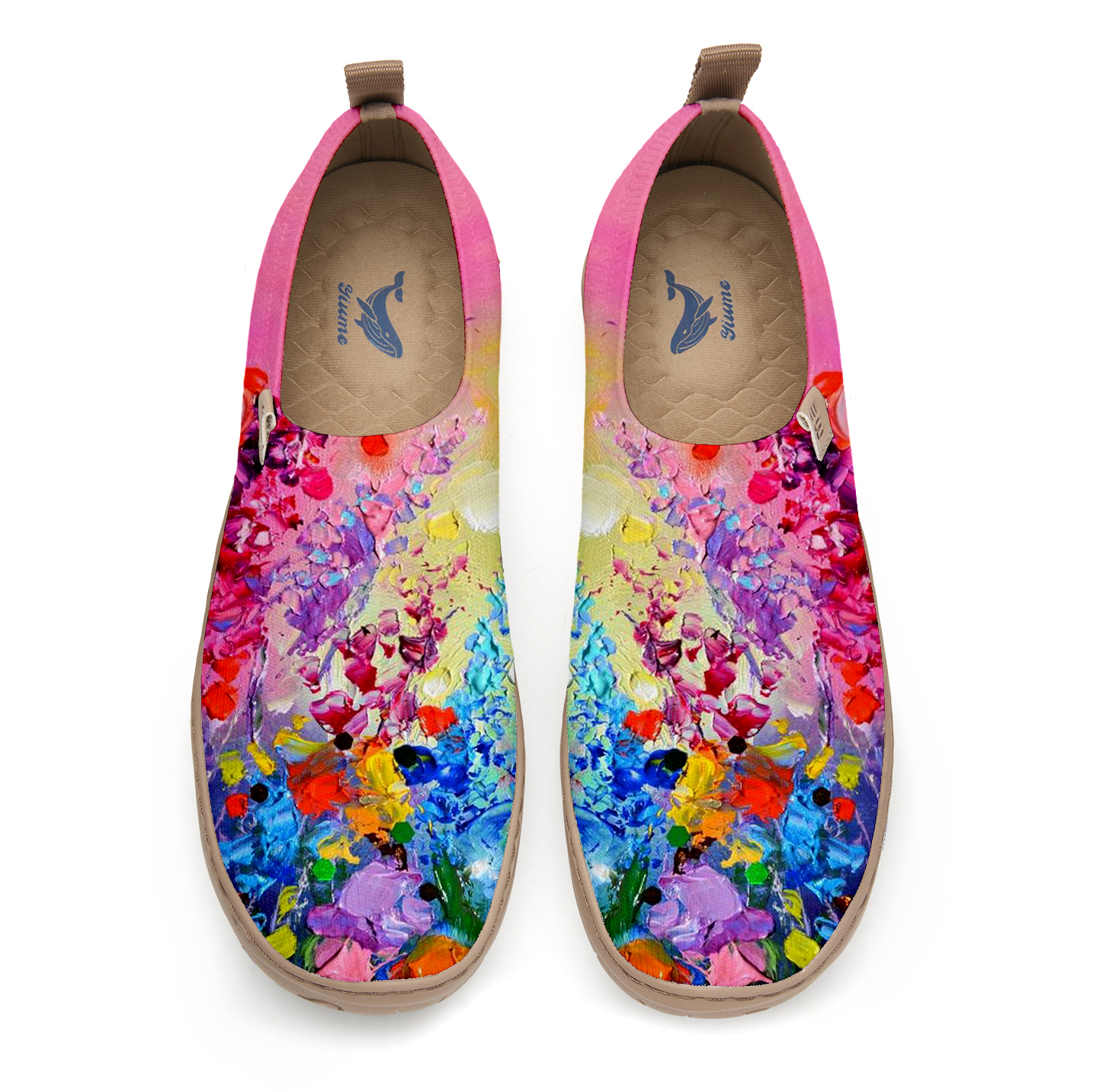 Yiume Frauenkunst Slip-on-Schuhe bequeme atmungsaktive Strick-Freizeitschuhe, Pastellblatt Ozeanblüte