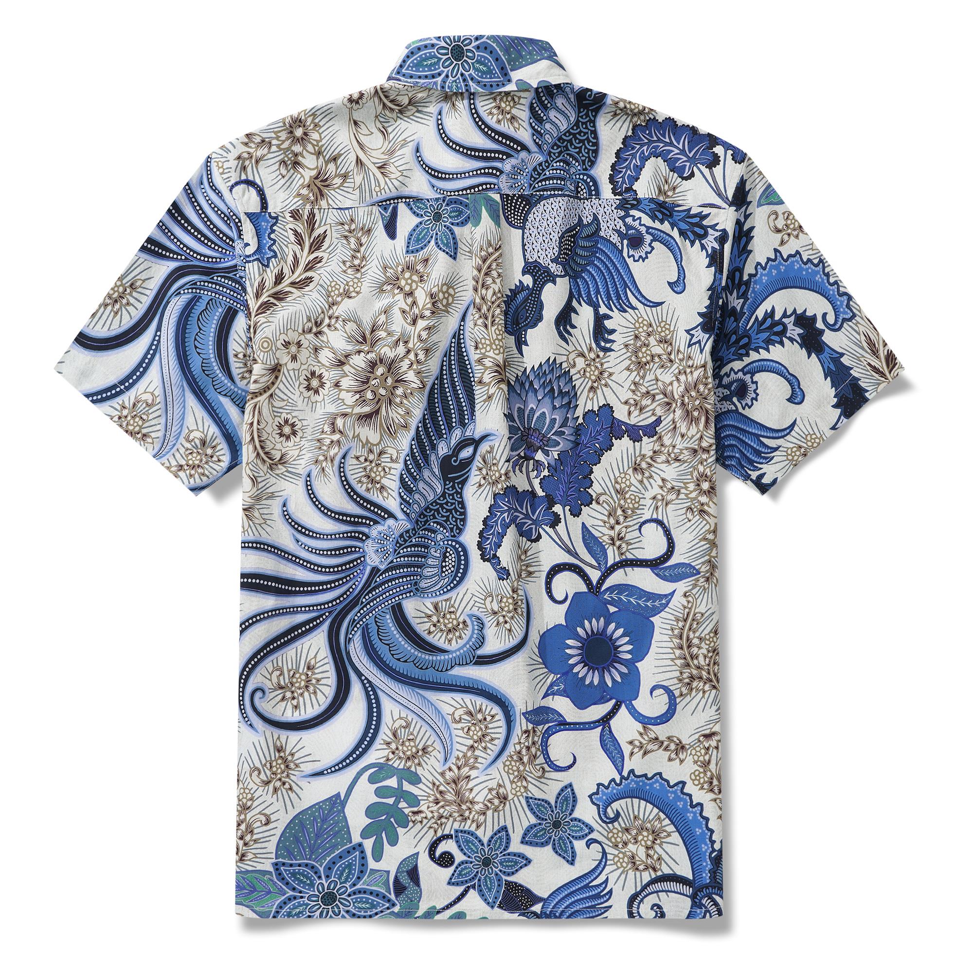 Herren-Hawaiian-Hemd Kurzärmel Button 100% Baumwollblau Aloha Blue Blumen Phoenix