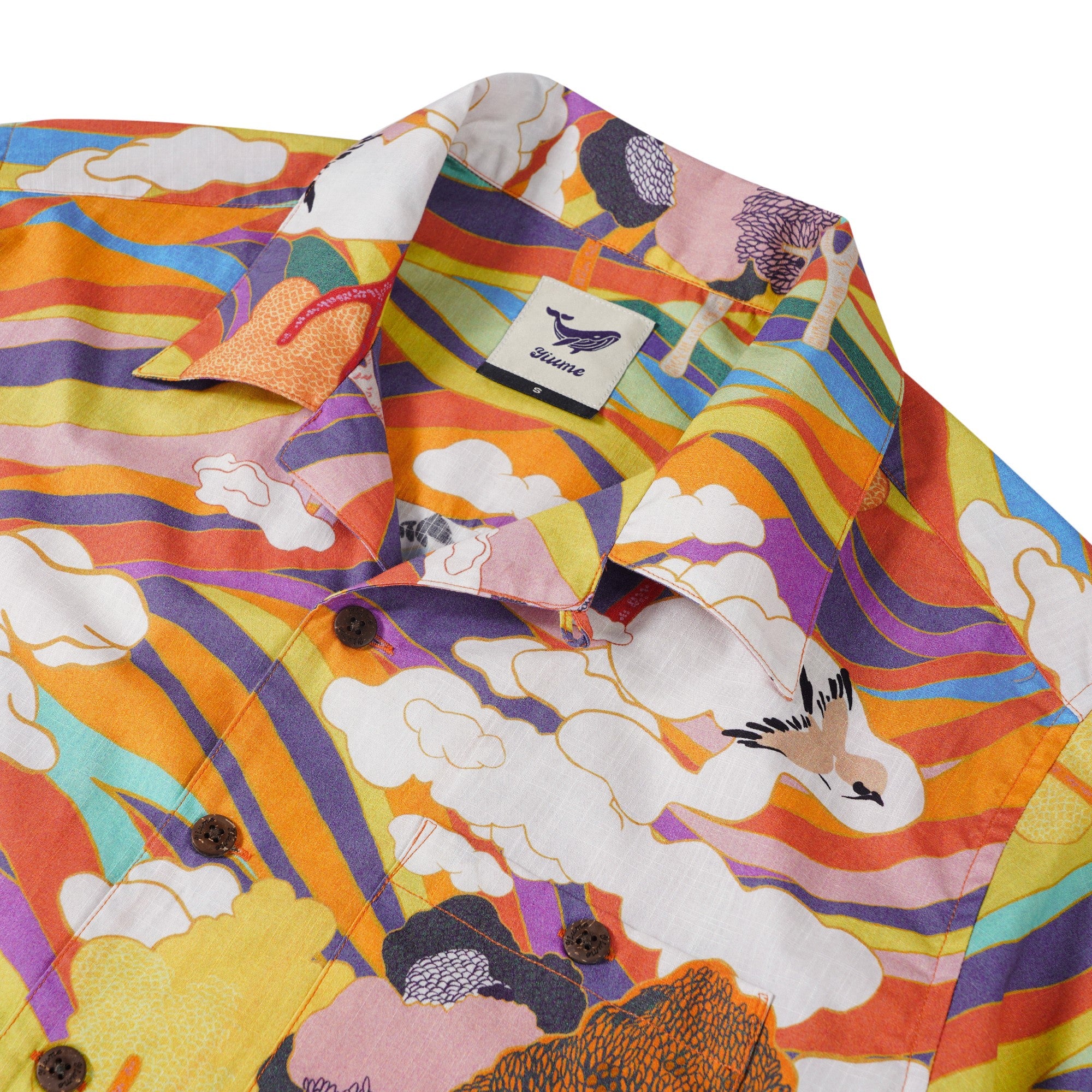 Men's Hawaiian Shirt Short Sleeve Camp Collar 100% Cotton Aloha Rainbow Mountain