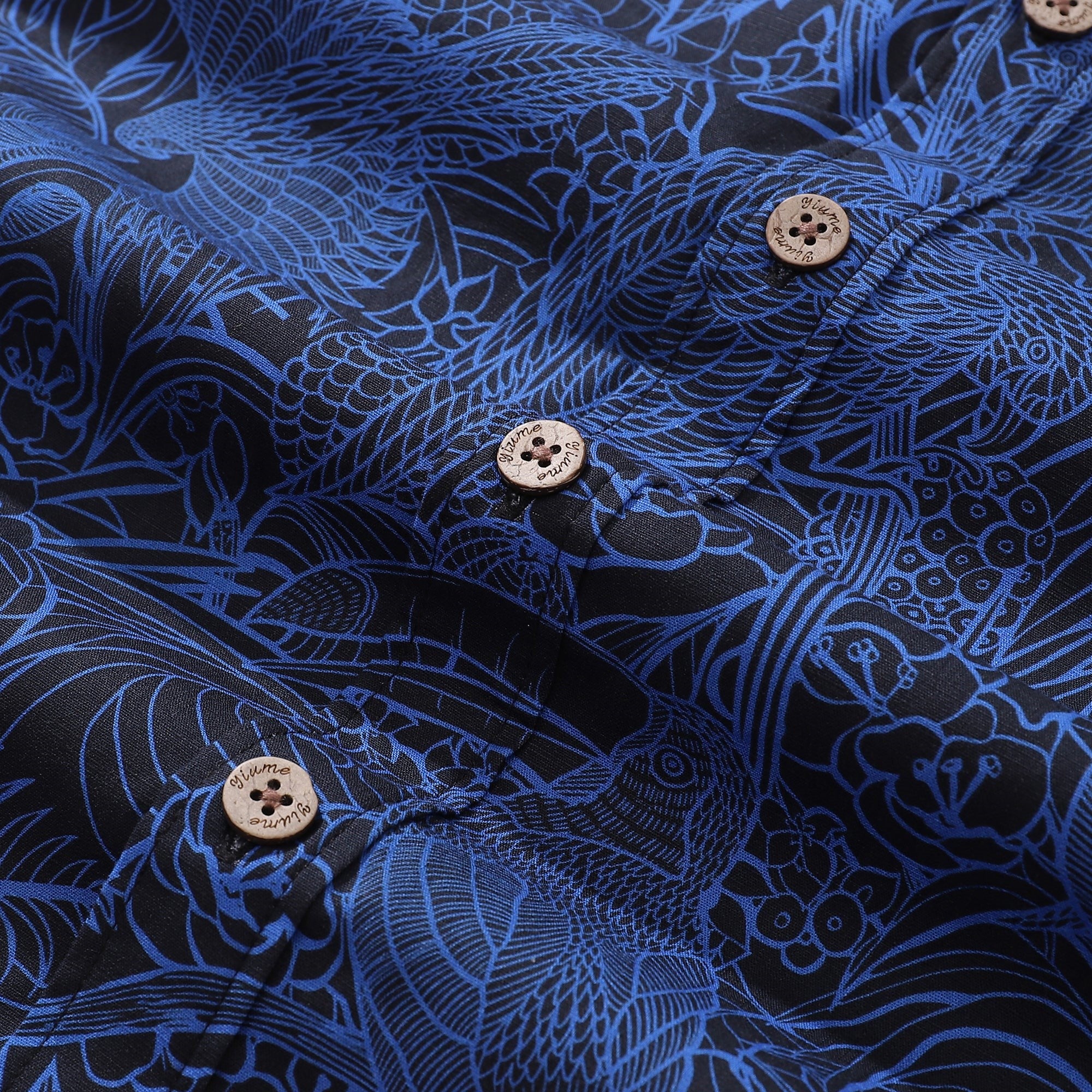 Dark Blue Tropical Hawaiian Shirt For Men Short Sleeve Button-down Shirt 100% Cotton Shirt