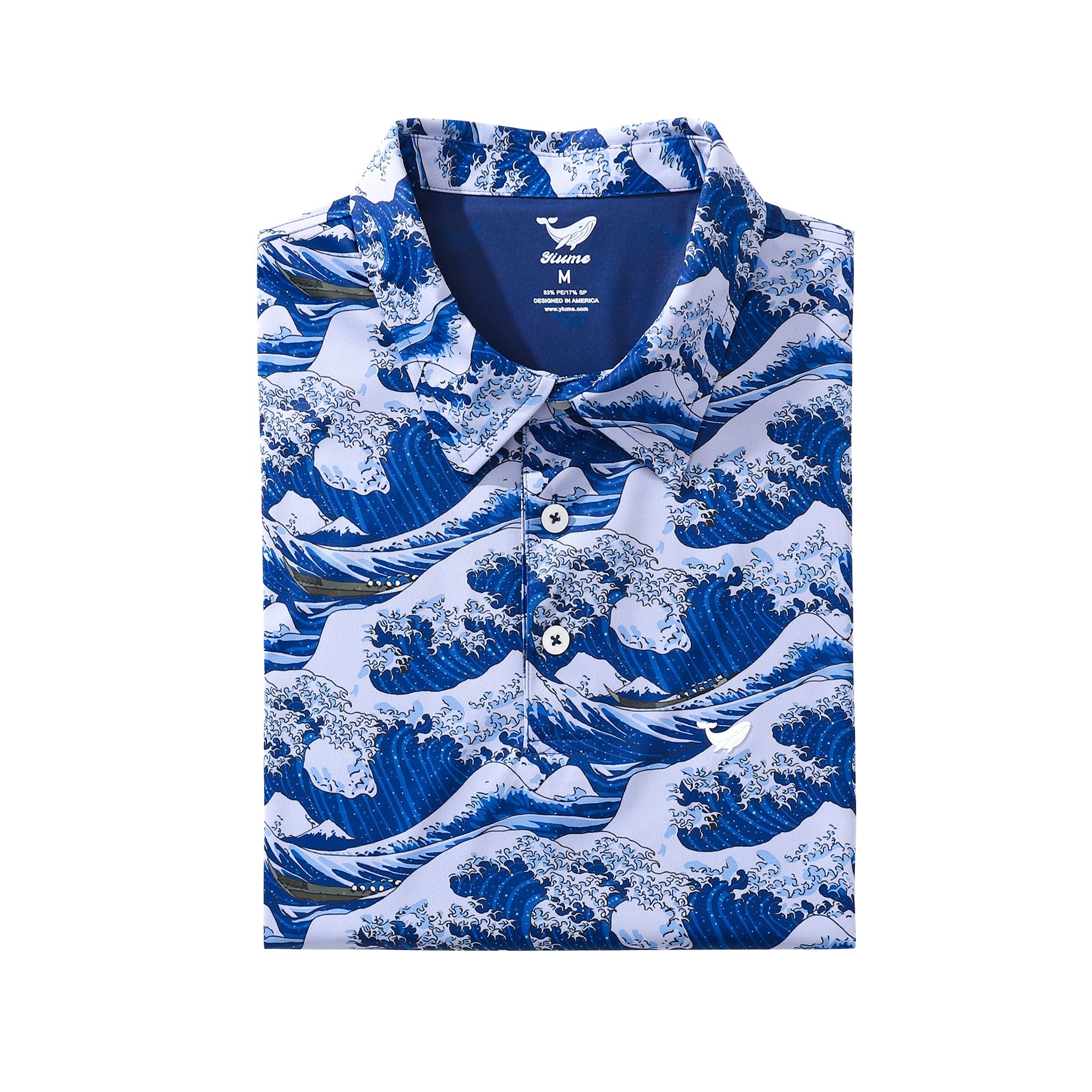 Men's Hawaiian Polo Shirt Ocean Waves Japanese Ukiyo-e Short Sleeve Golf Shirt Japanese Ukiyo-e Polo