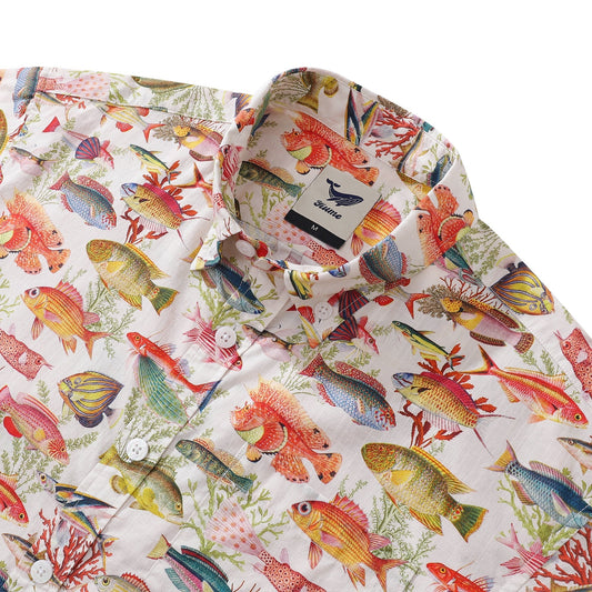 Yiume Fishing Shirt Hawaiian Shirt For Men 100% Cotton Short Sleeve Button-down Aloha Shirt