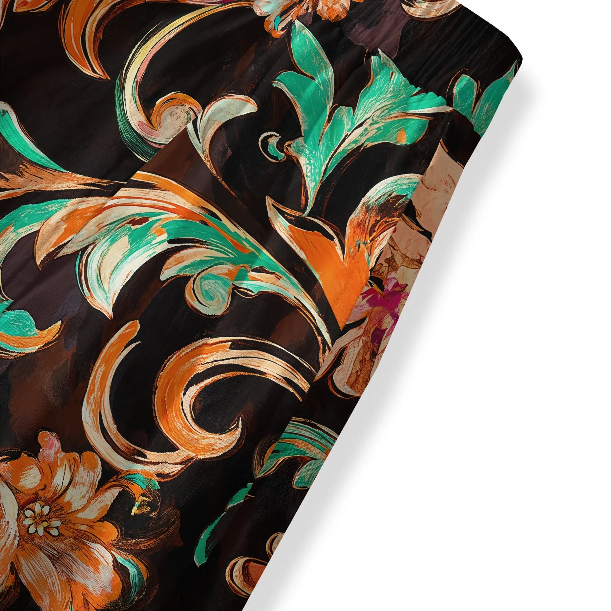 Women's cotton skirt, Fiery Blossoms design, elastic waist