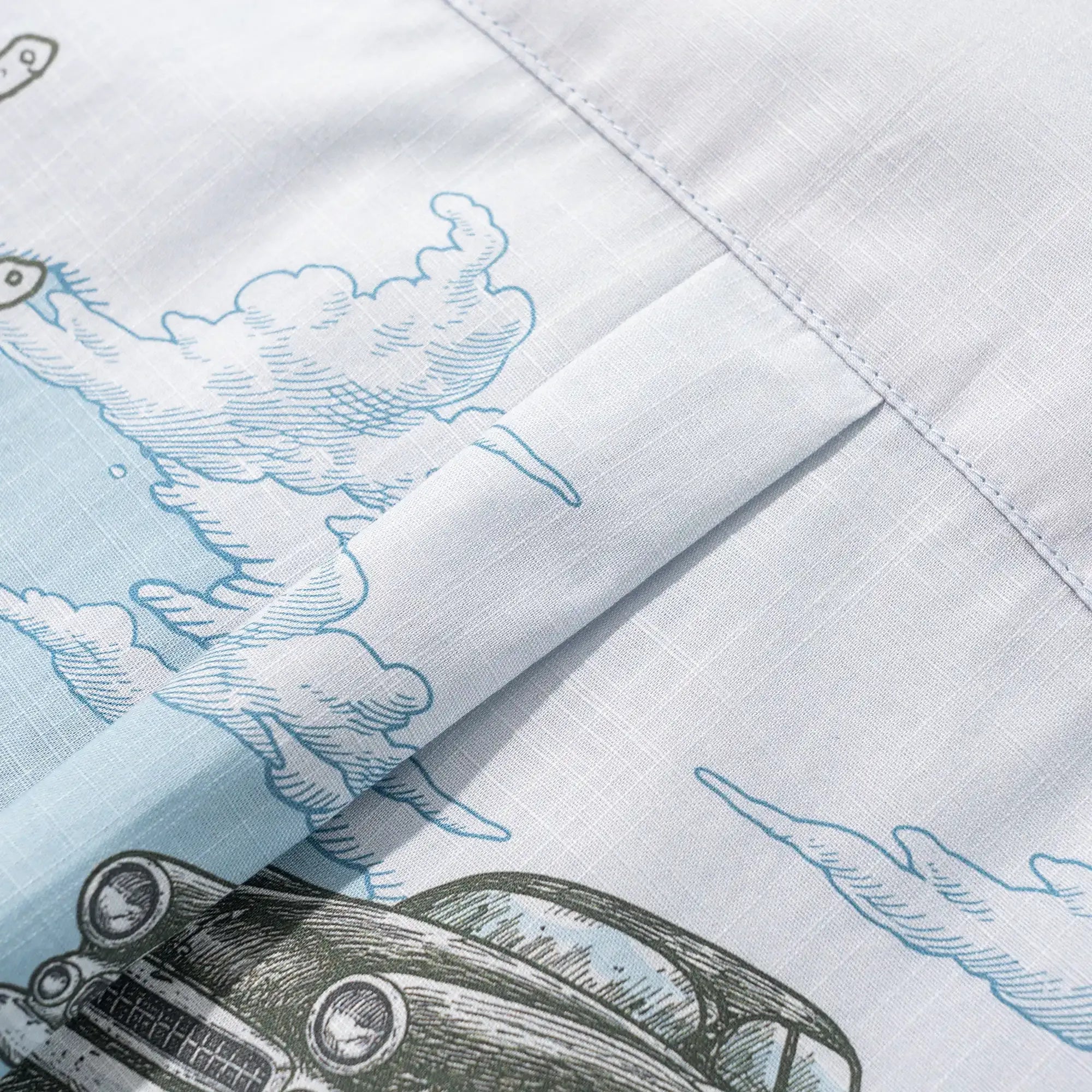 Men's blue art shirt, cotton, short sleeve, vacation wear