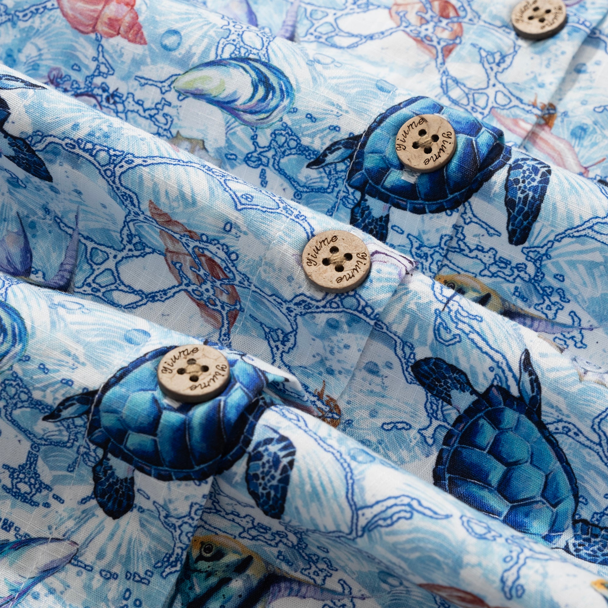 Women's Hawaiian Shirt Short Sleeve Button-up 100% Cotton Blue Aloha Wandering Turtle