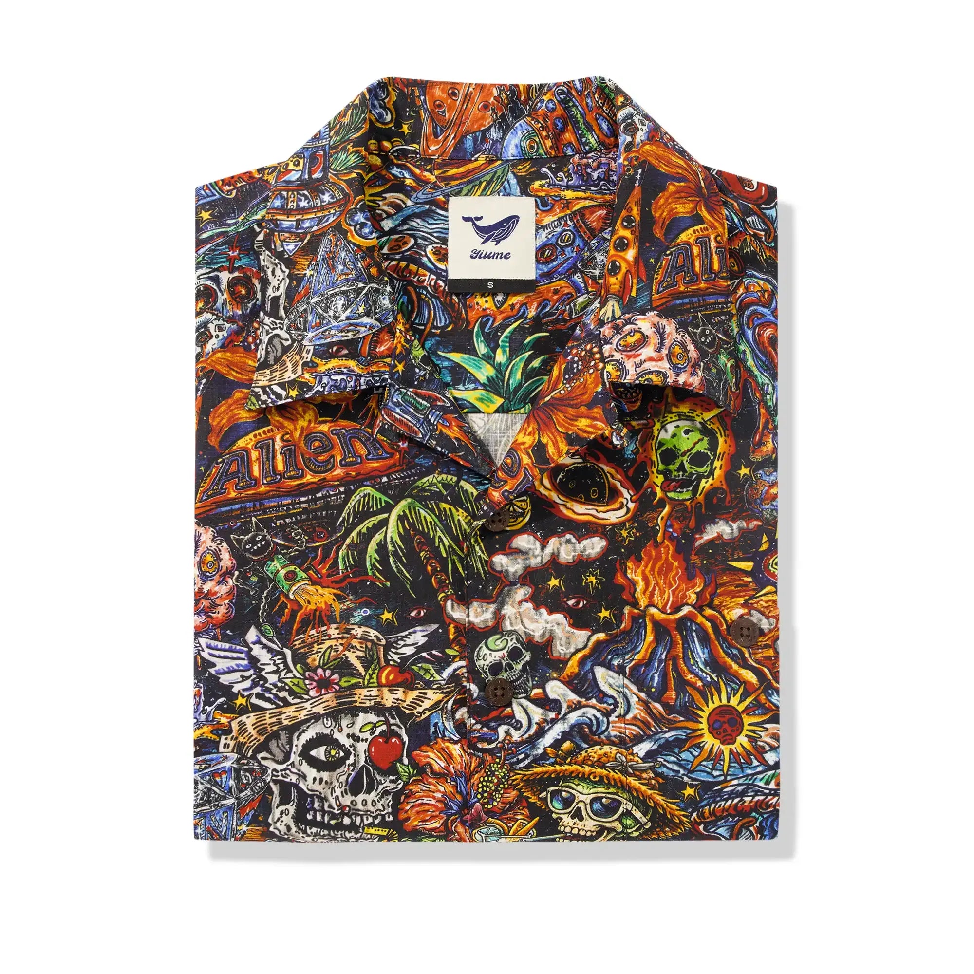 Short sleeve Hawaiian shirt, red, with intergalactic elements