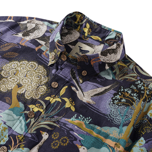 Men's Hawaiian Shirt Short Sleeve Button-down 100% Cotton Blue Aloha The Yellow Iris River By Abigail Bryan