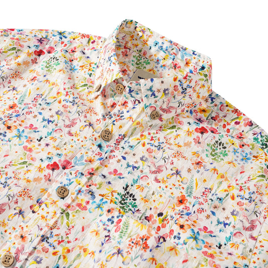 Men's Hawaiian Shirt Long Sleeve Button-down 100% Cotton Yellow Aloha Poetic Flower House