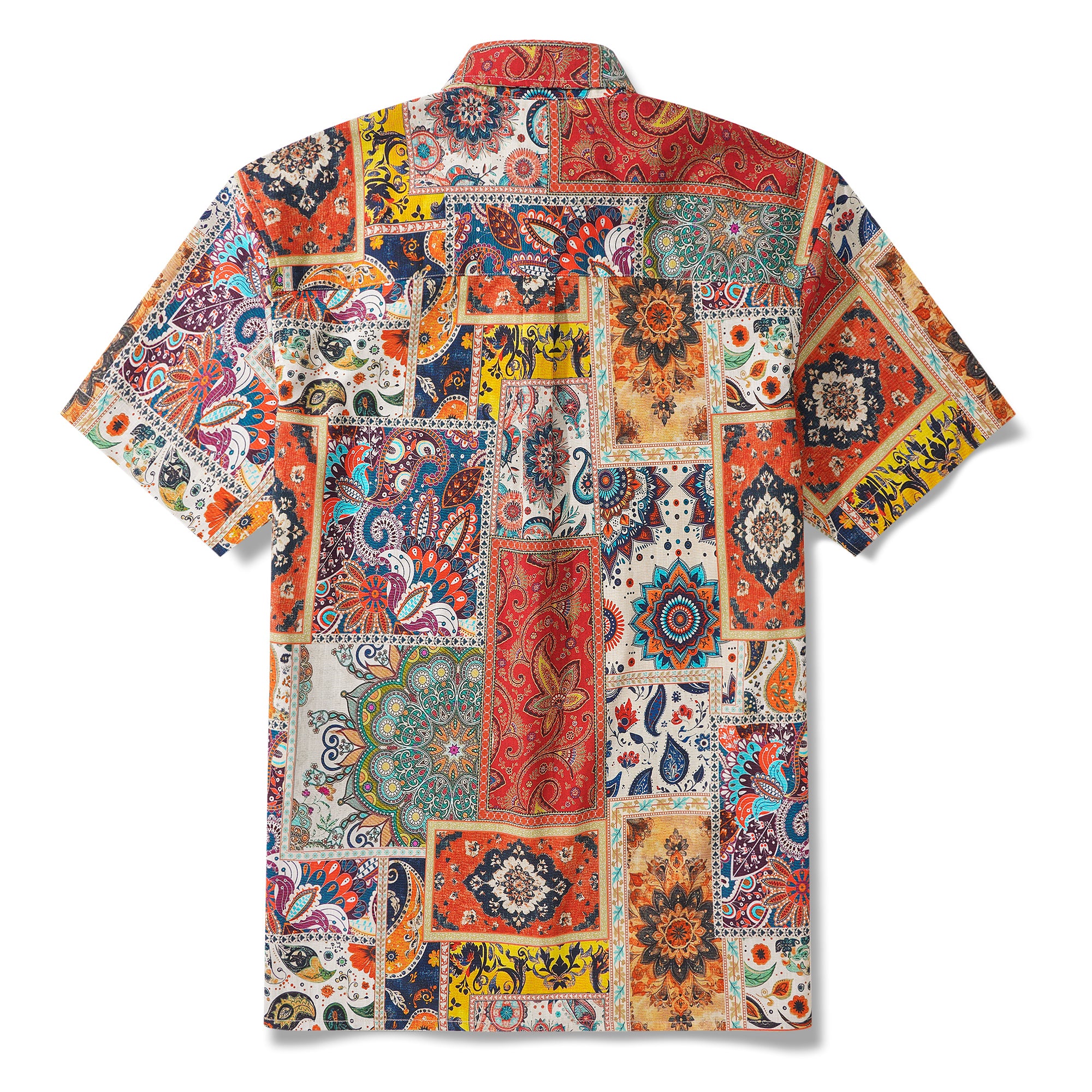 Chemise hawaïenne masculine bouton à manches courtes 100% coton bleu aloha vif bords