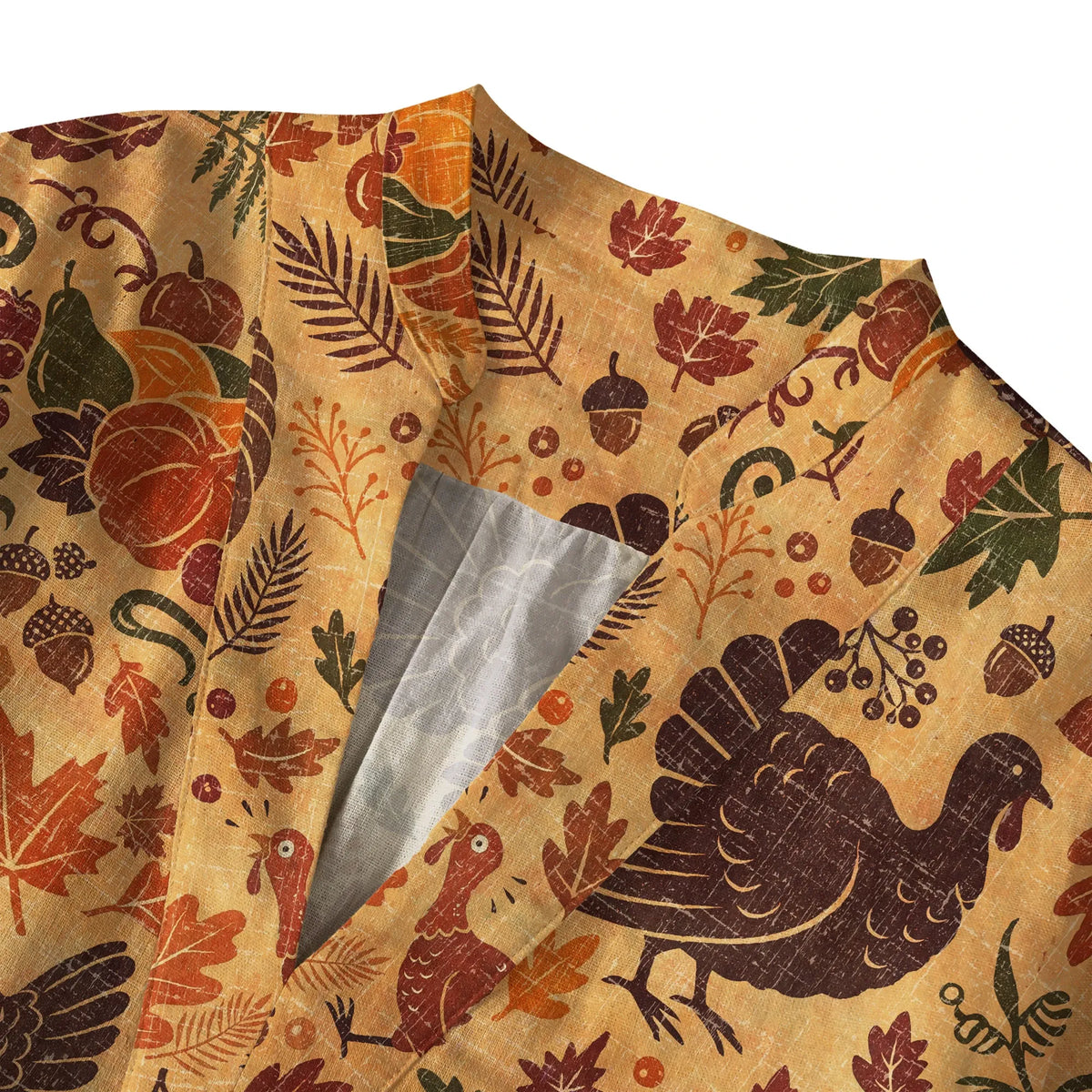 Women's yellow blouse, Thanksgiving theme, V-neck, 3/4 sleeve