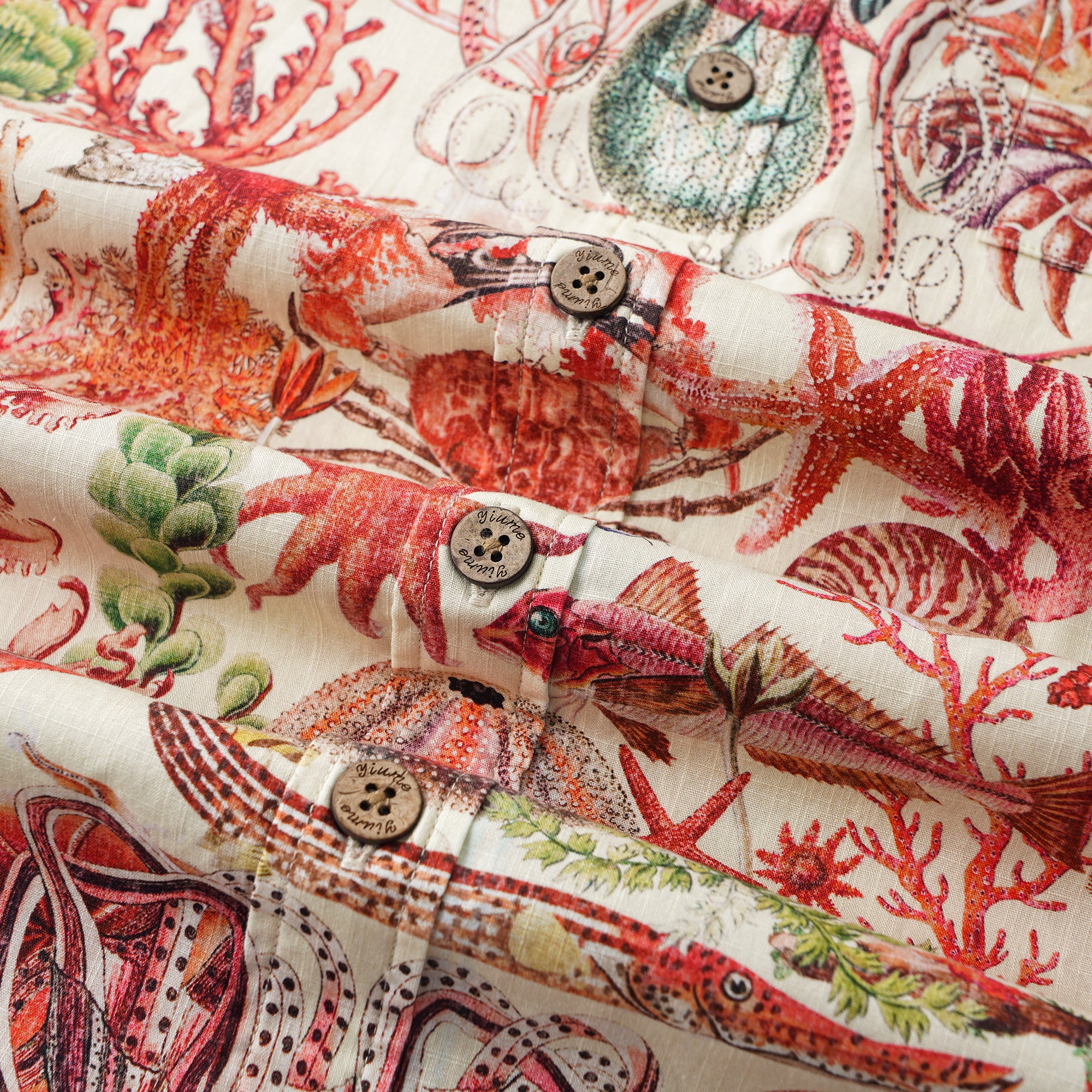 Traumhafte Meere 100% Baumwolle Herren Kurzarm Hemd mit Knöpfen Beige Aloha Hawaiian