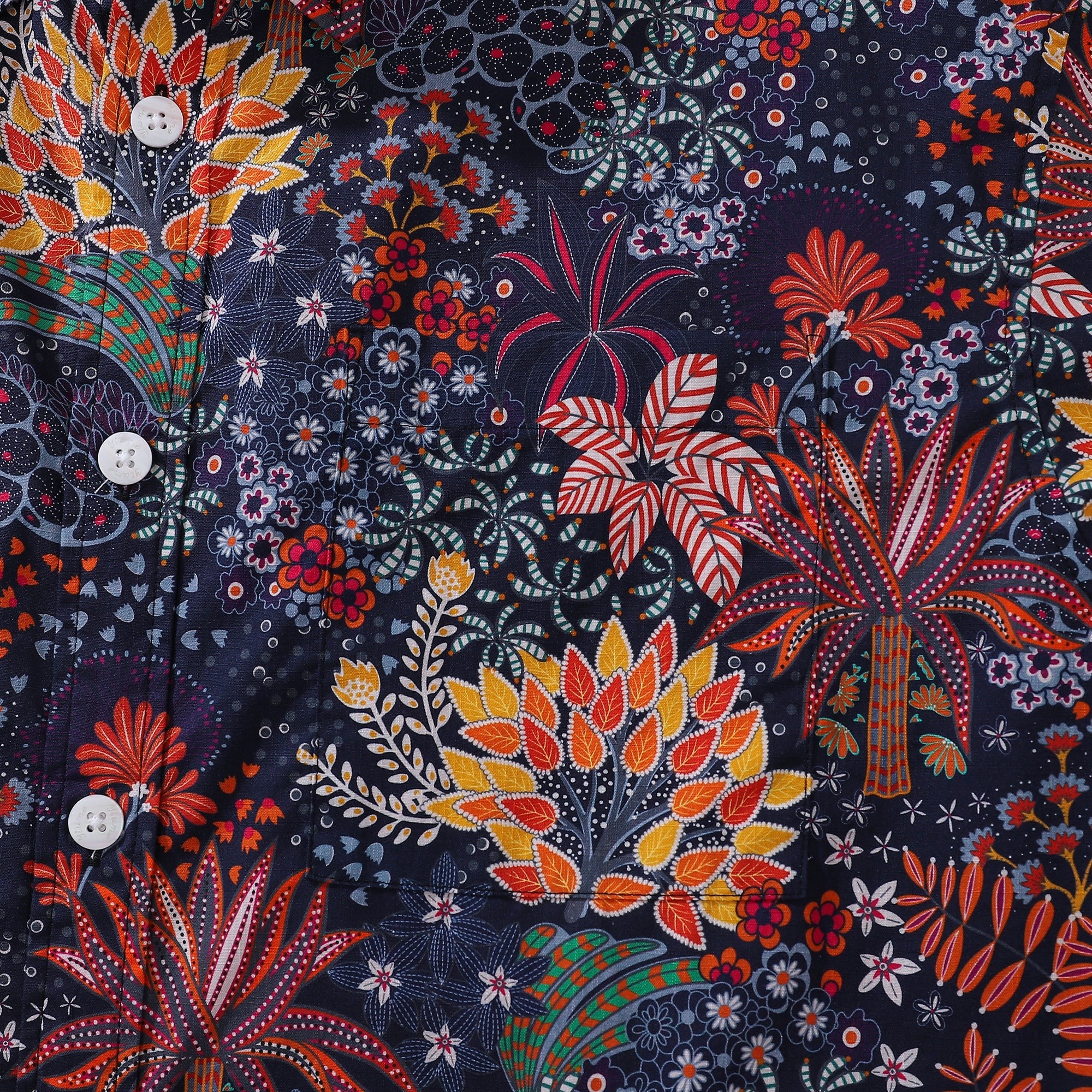 1950er Jahre Tropisches Hawaiianisches Hemd für Männer mit skurrilem Pflanzenmuster, Kurzarm Baumwoll-Aloha-Hemd