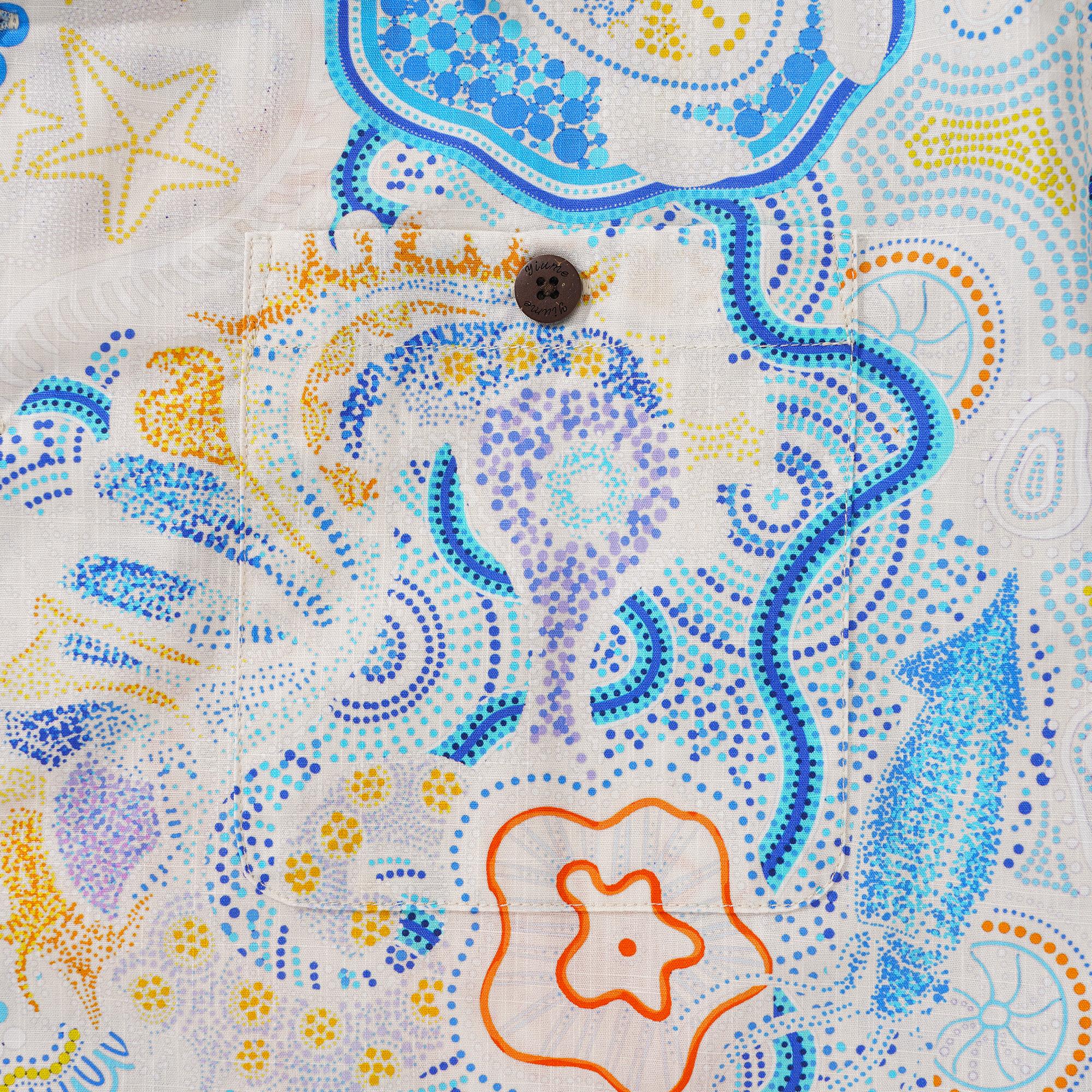 Herren -Hawaii -Hemd Kurzarm Camp Halsharmino 100% Baumwolle blau Aloha Sunny Summer Seas