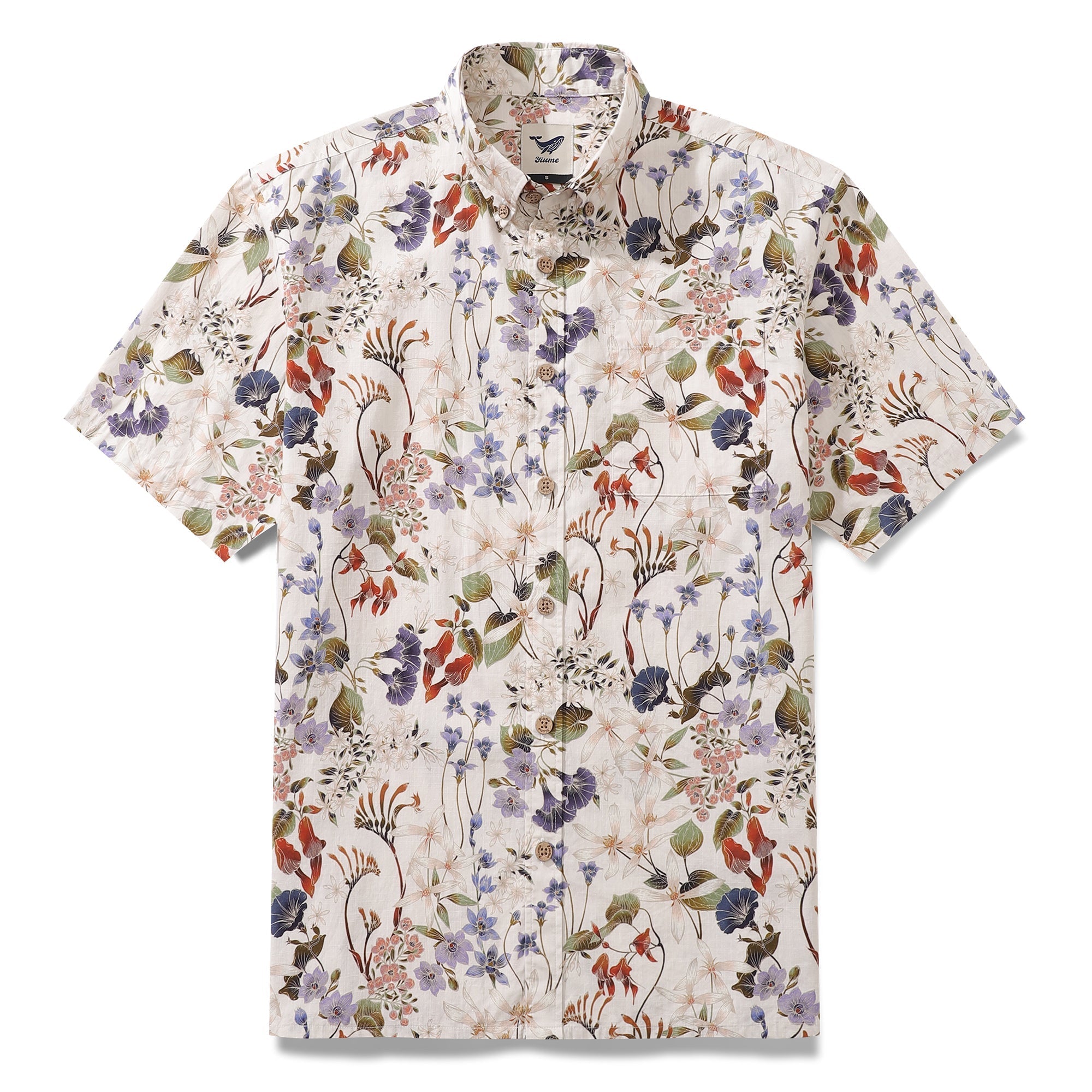 Chemise hawaïenne des années 1930 pour hommes Imprimé fleurs sauvages en coton à manches courtes Aloha