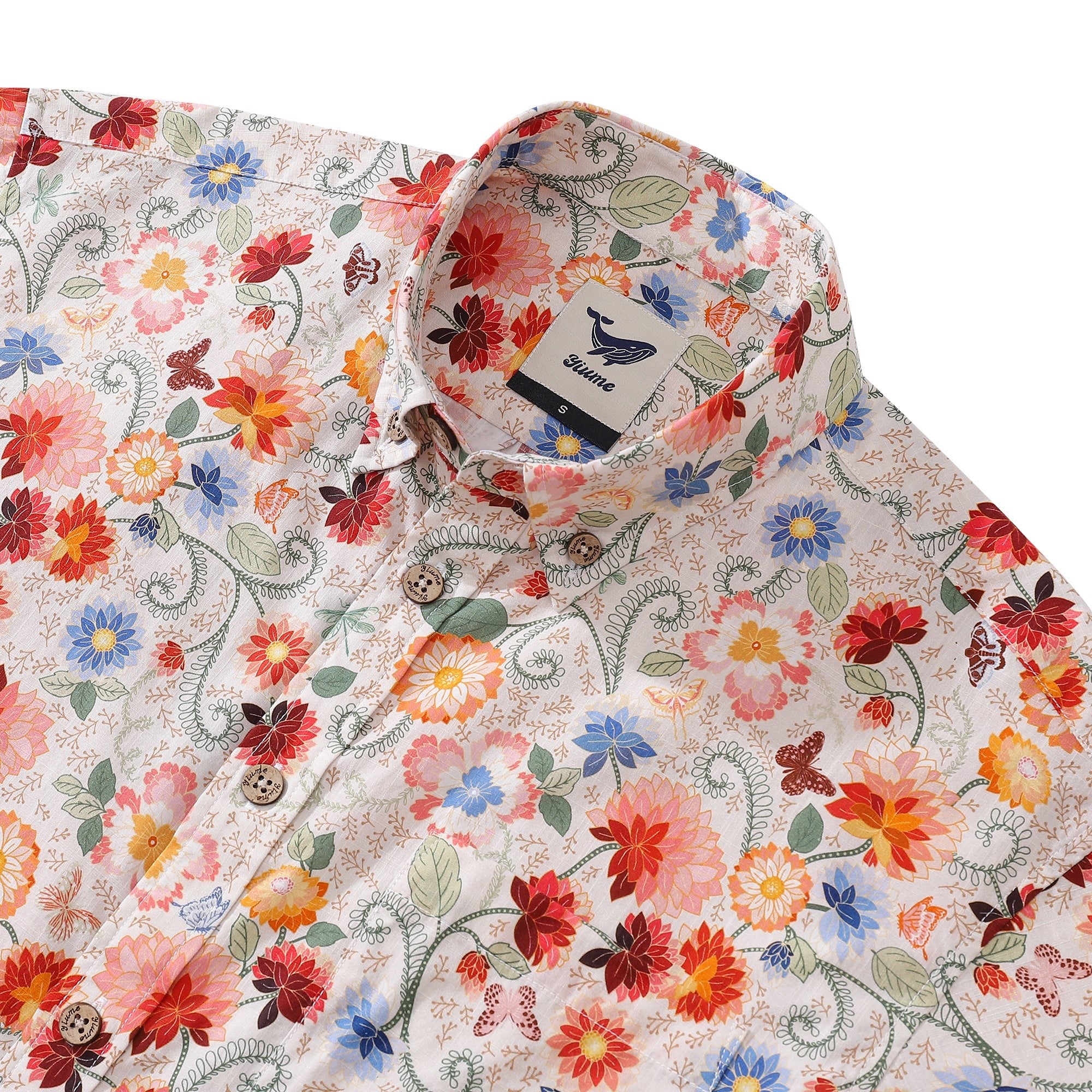Yiume Hawaiian Shirt For Men 1960s Vintage Flower Shirt Button-down Short Sleeve Aloha Shirt Garden Of Color By Annick