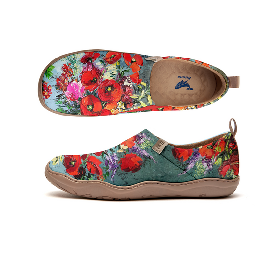 Yiume Women's Art Slip-On Casual Canvas Shoes Red Oil Painting Flowers Painted,100% Cotton