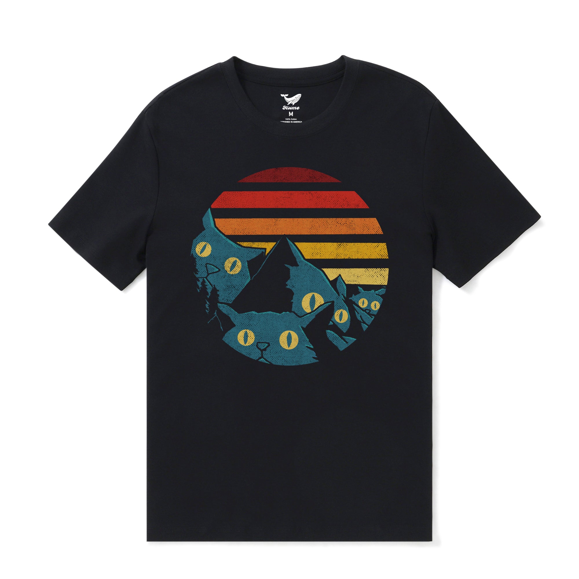 Hawaiian T-Shirt für Männer Vintage Vibes Katzen T-Shirt Rundhals 100% Baumwolle - SCHWARZ