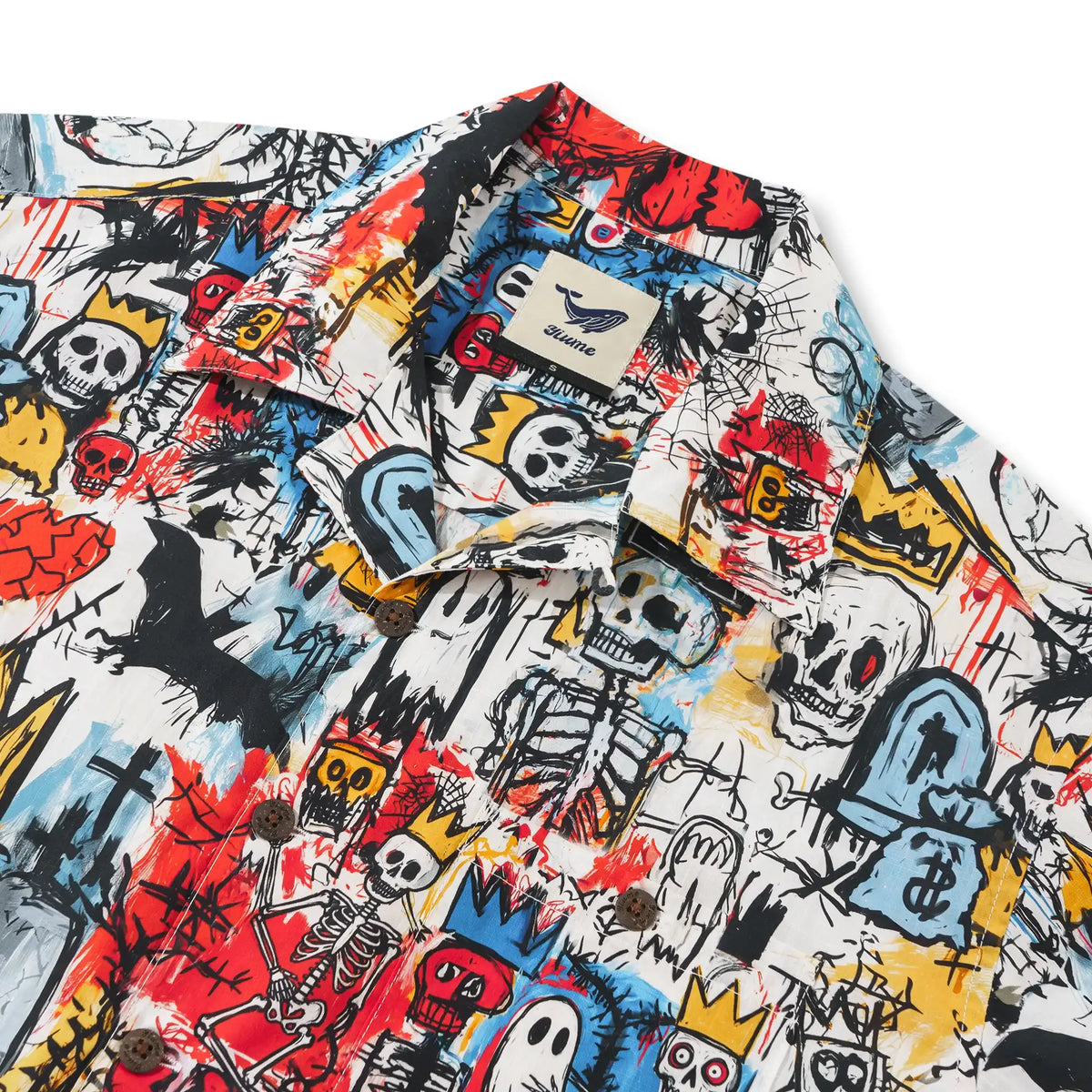 Halloween Skull Graffiti Hawaiian Shirt for Men, 100% Cotton