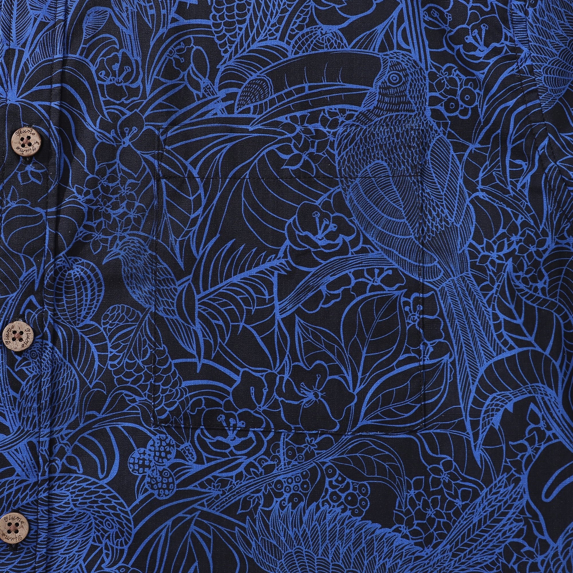 Dark Blue Tropical Hawaiian Shirt For Men Short Sleeve Button-down Shirt 100% Cotton Shirt