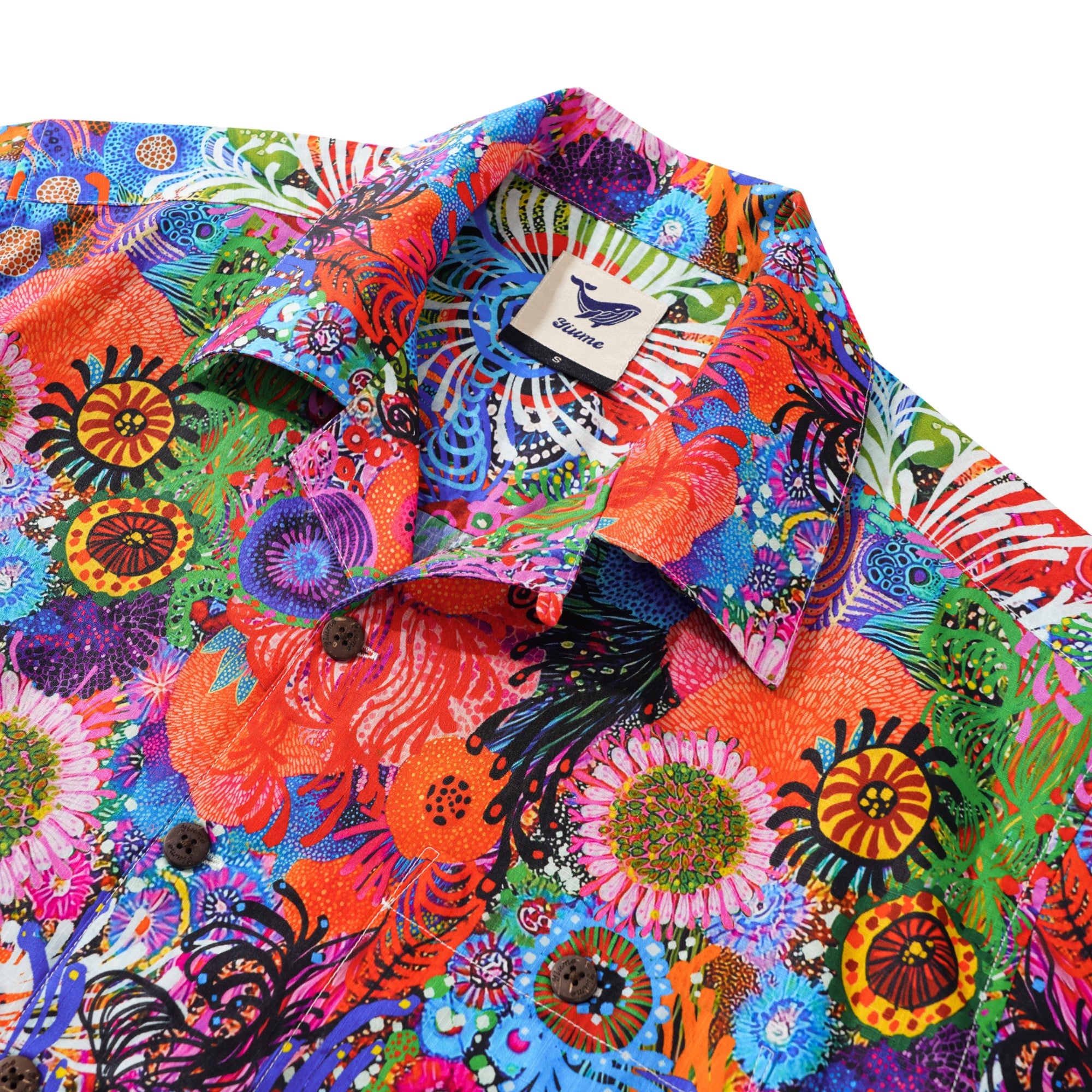 Men's Hawaiian Shirt Short Sleeve Camp Collar 100% Cotton Aloha Seaweed Boho Chic