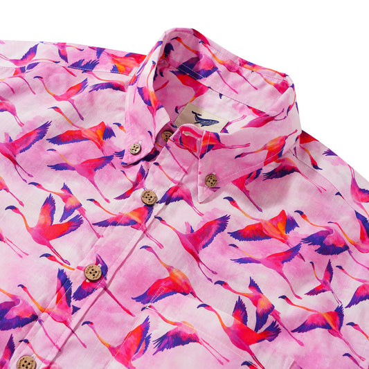 Men's Hawaiian Shirt Short Sleeve Button-down 100% Cotton Aloha Flamingo Migration Symphony In The Clouds