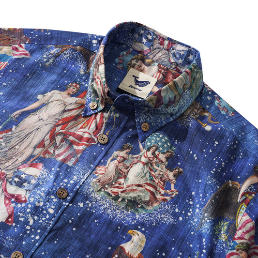 Chemise hawaïenne masculine à manches courtes à manches courtes 100% coton étoiles et rayures aloha