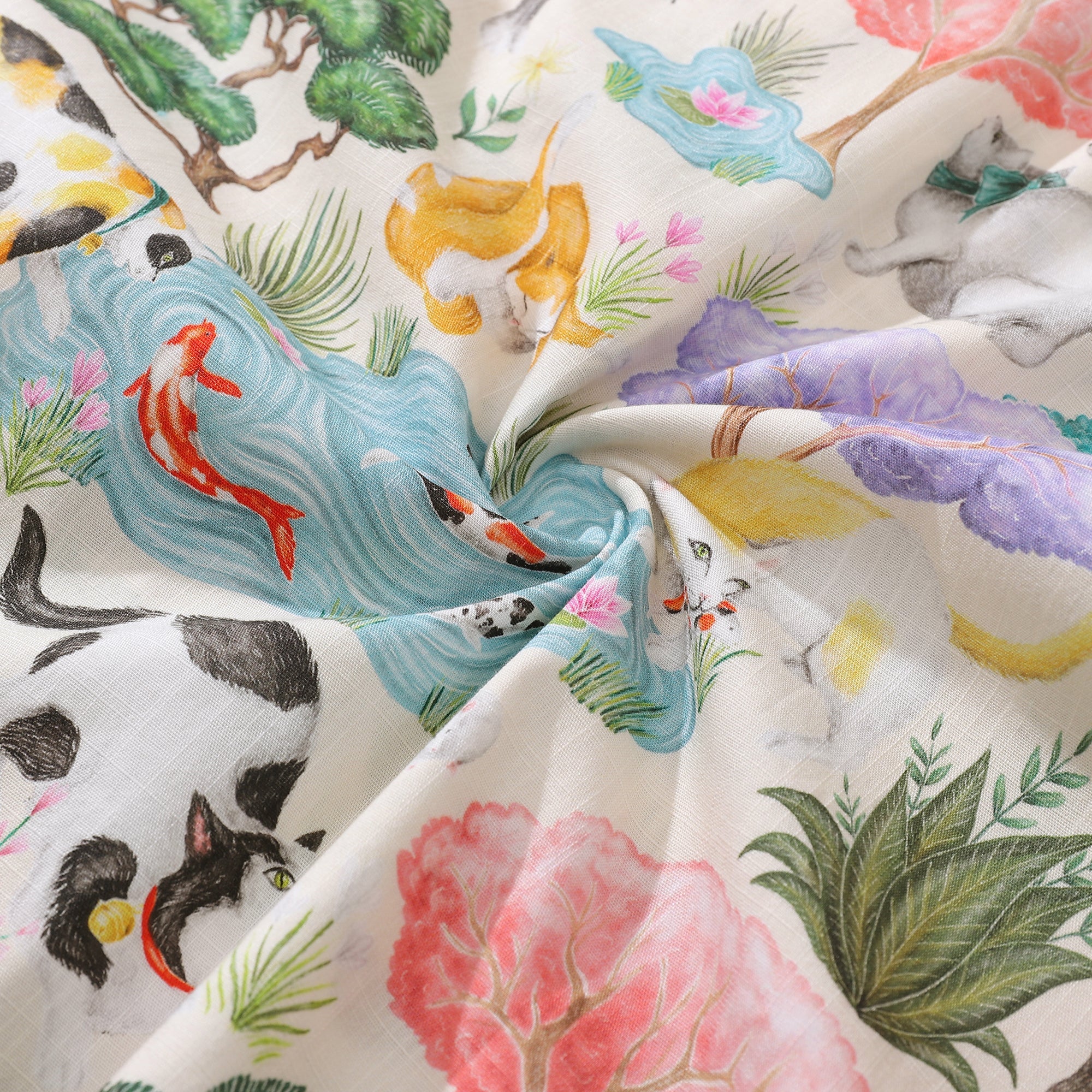 Japanische Hawaiian-Shirt für Männer Ukiyo-e Katzen Druck Shirt Camp Kragen 100% Baumwolle Shirt