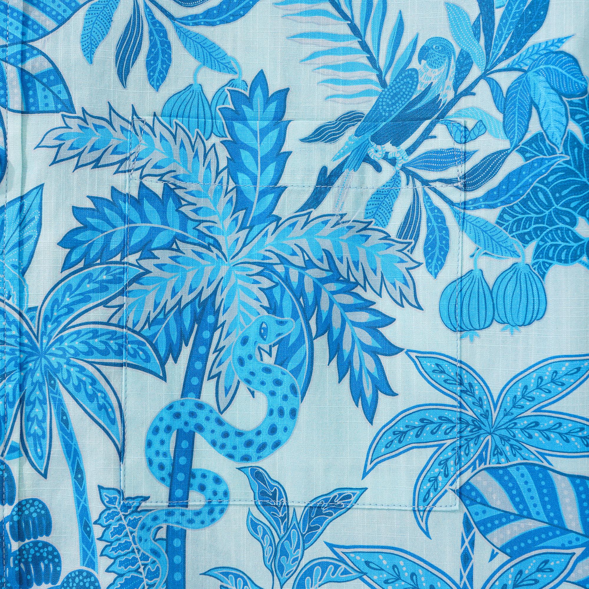 Herren-Hawaiian-Hemd Kurzärmel Button 100% Baumwollblau Aloha Jungle Paradise