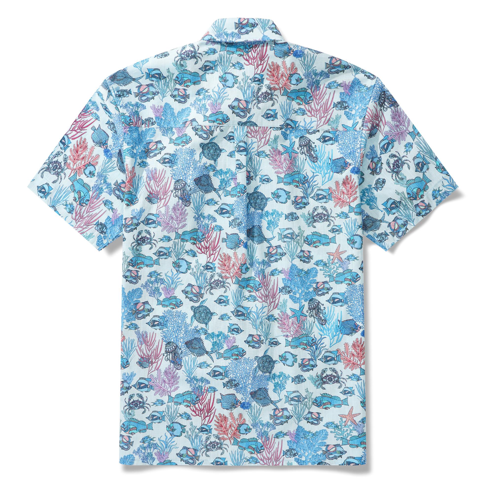 Blue Hawaiian Shirt for Men Fish Shirt à manches courtes à manches courtes 100% coton Blue balas Boho