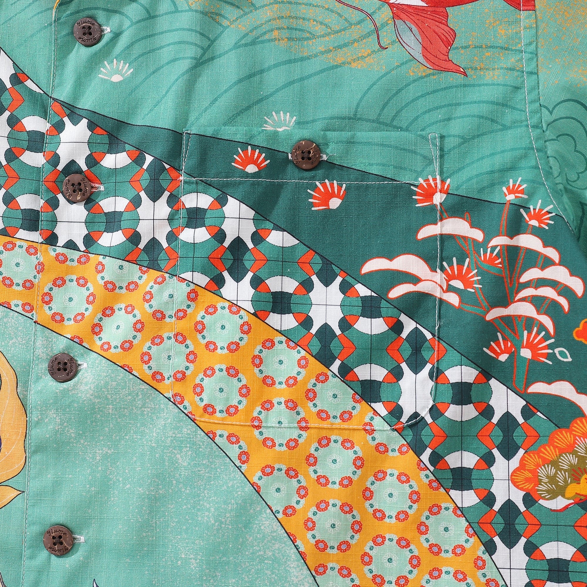 Chemise hawaïenne verte pour hommes Dansant gracieusement Chemise poisson 100% coton