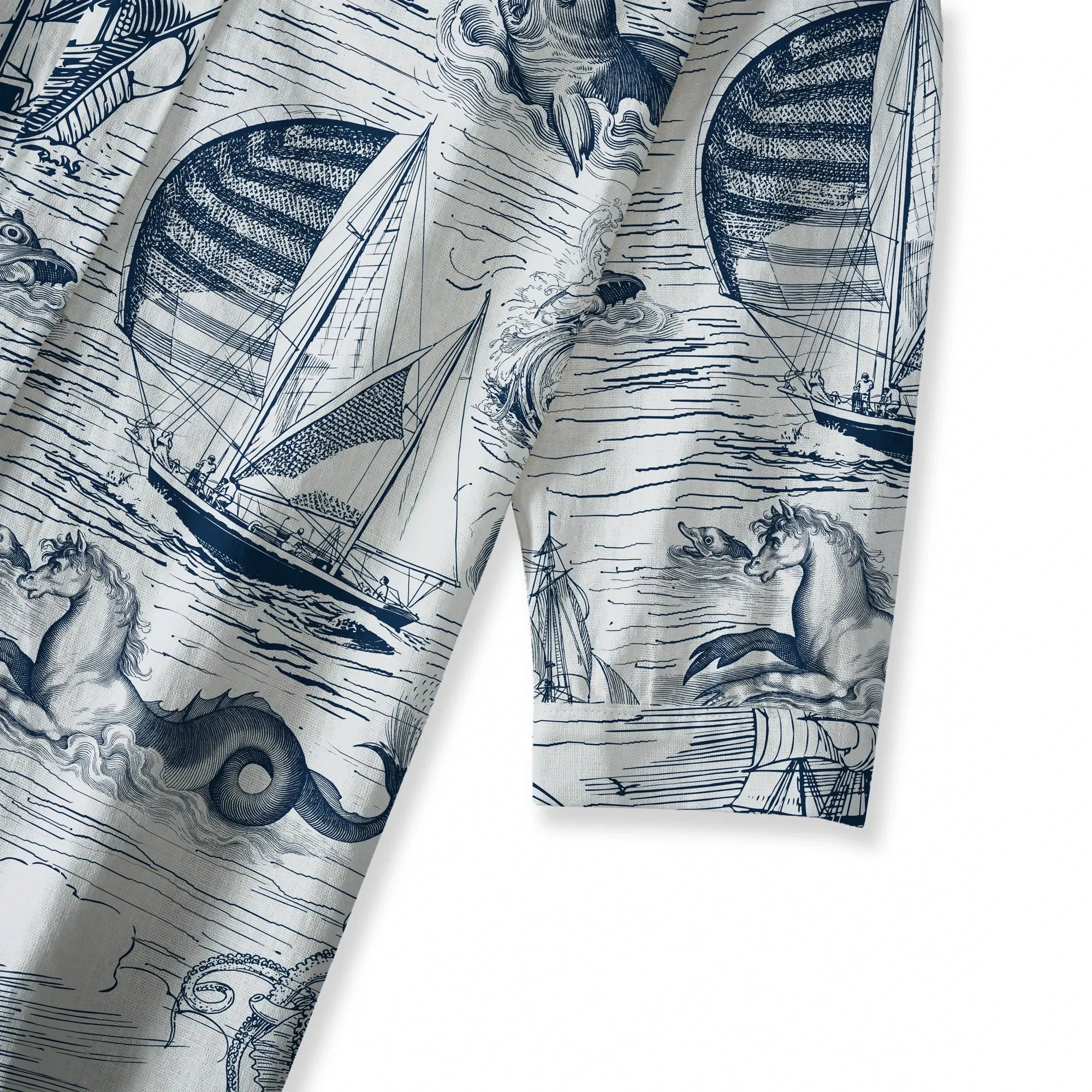 V-neck women's blouse with nautical art, 3/4 sleeves