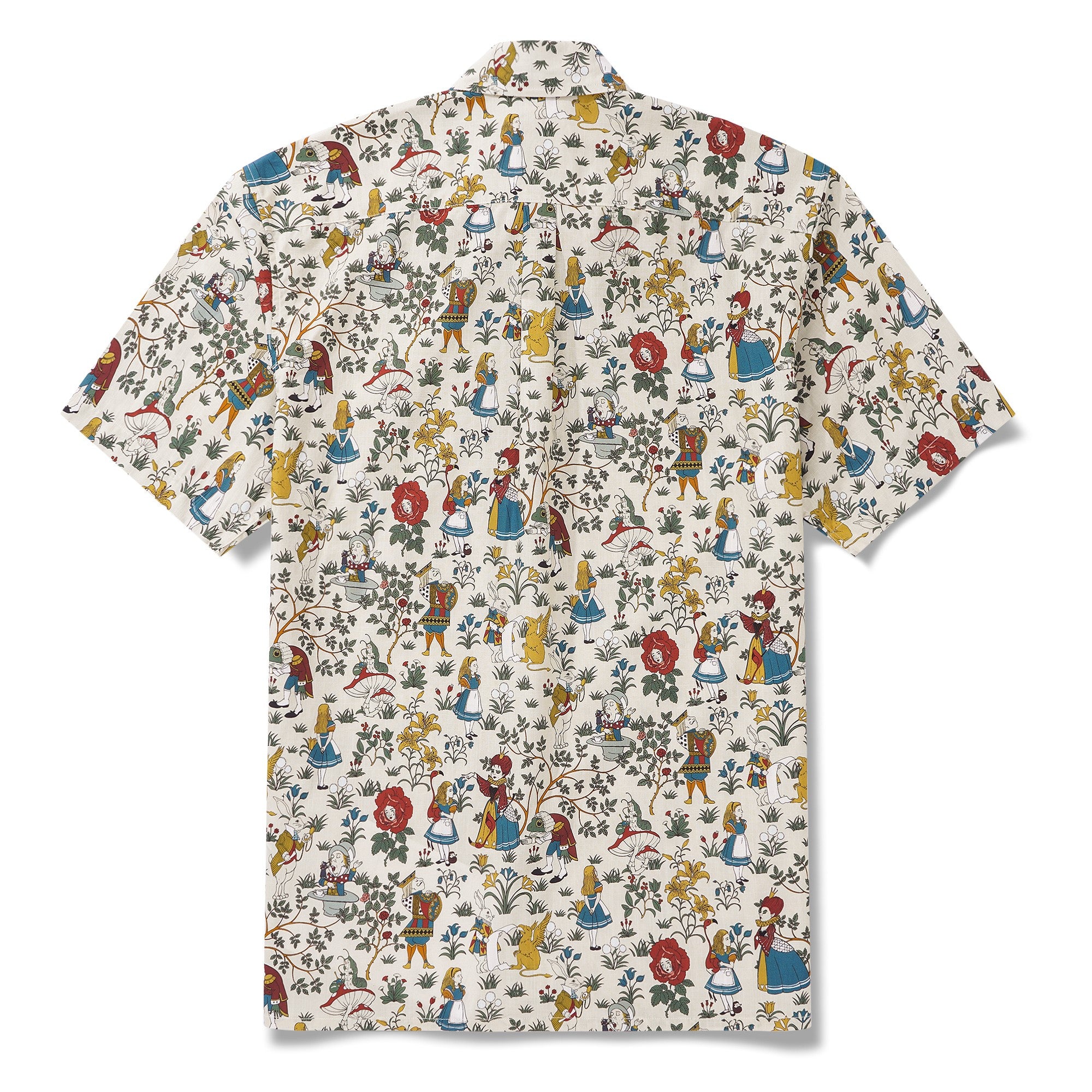 Herren-Hawaiian-Hemd Kurzärmel-Button-Down 100% Baumwoll Beige Aloha Alice's Wunderland